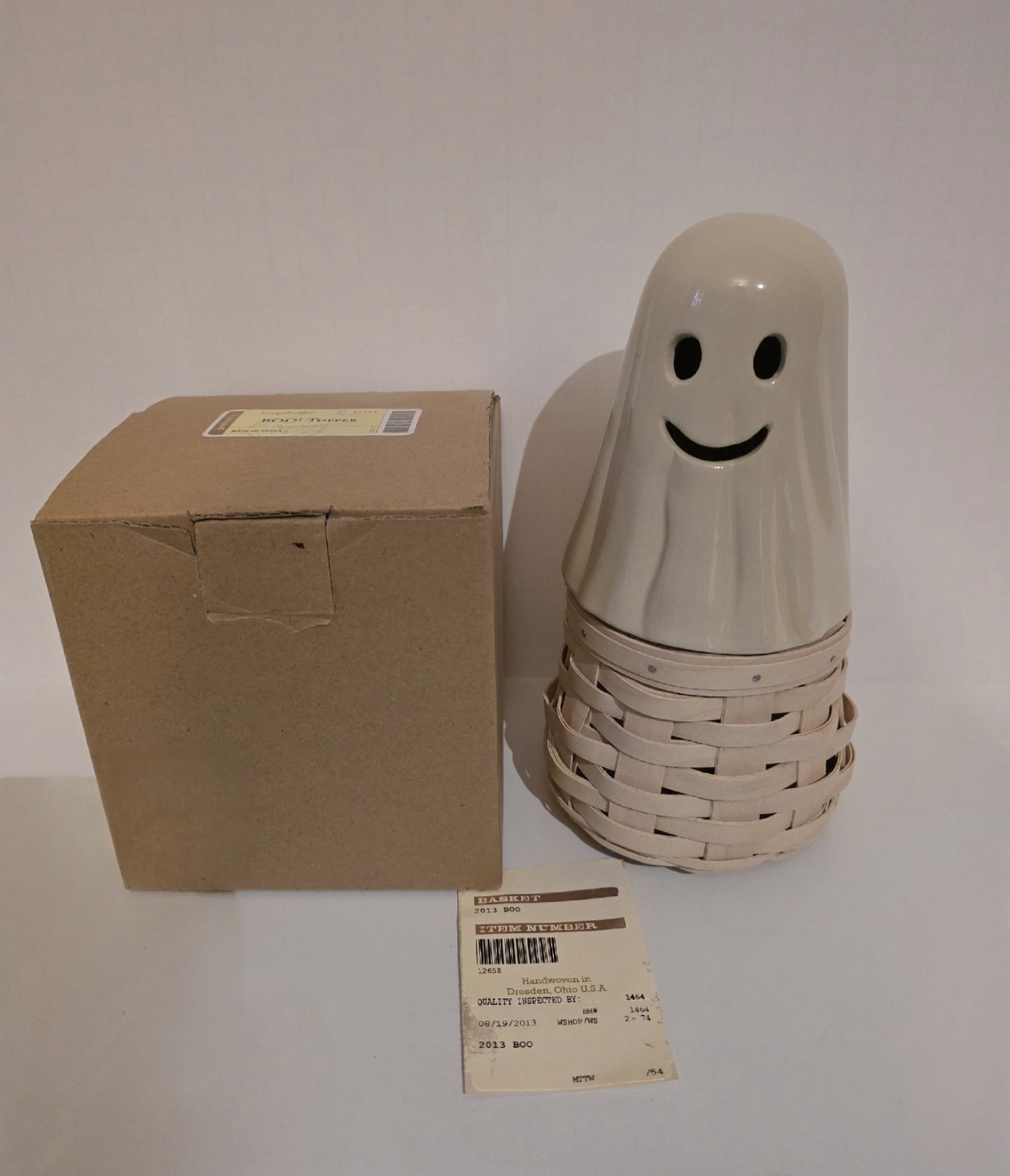 Rare Longaberger 2013 BOO Ghost Basket + Pottery Ceramic Topper ~ Halloween Rare Longaberger 2013 BOO Ghost Basket + Pottery Ceramic Topper ~ Halloween