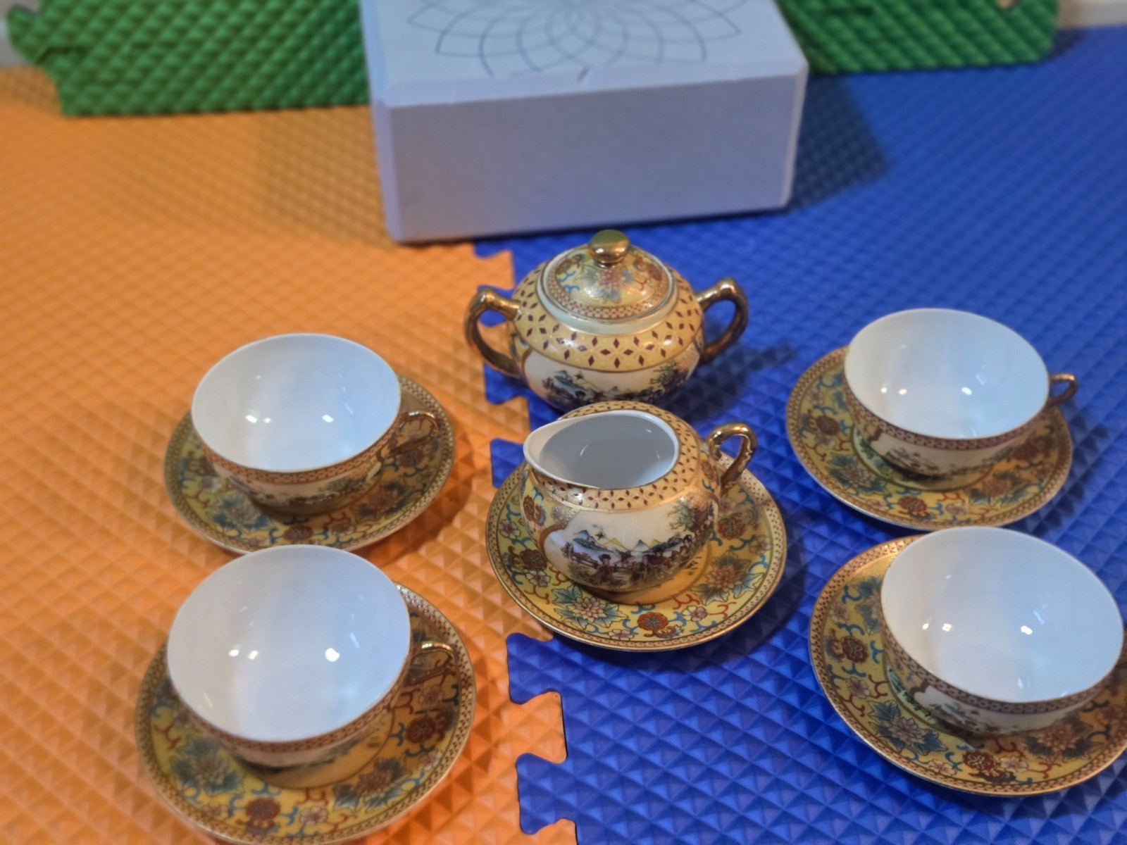 Original Antique Japanese Satsuma Porcelain Signed 11 Pieces Tea Set