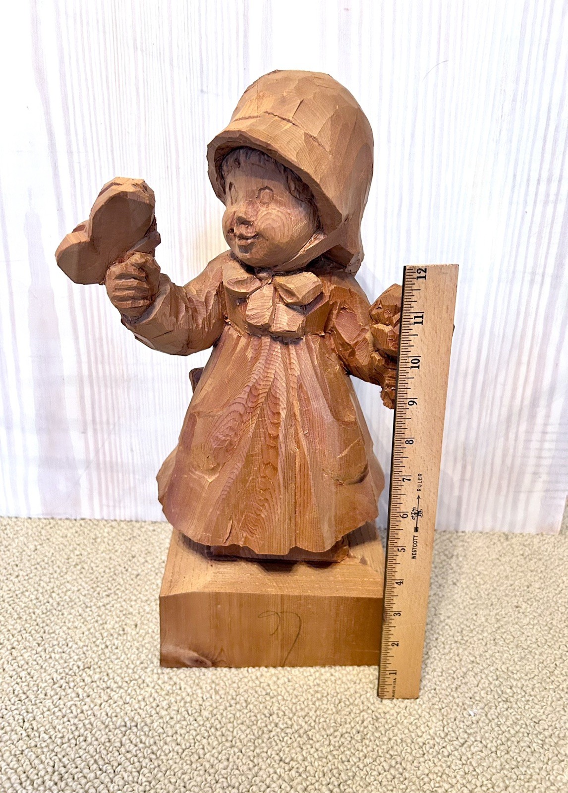 ANRI 16” Hand Carved Figurine Garden Girl Sarah Kay Natural Wood Sculpture