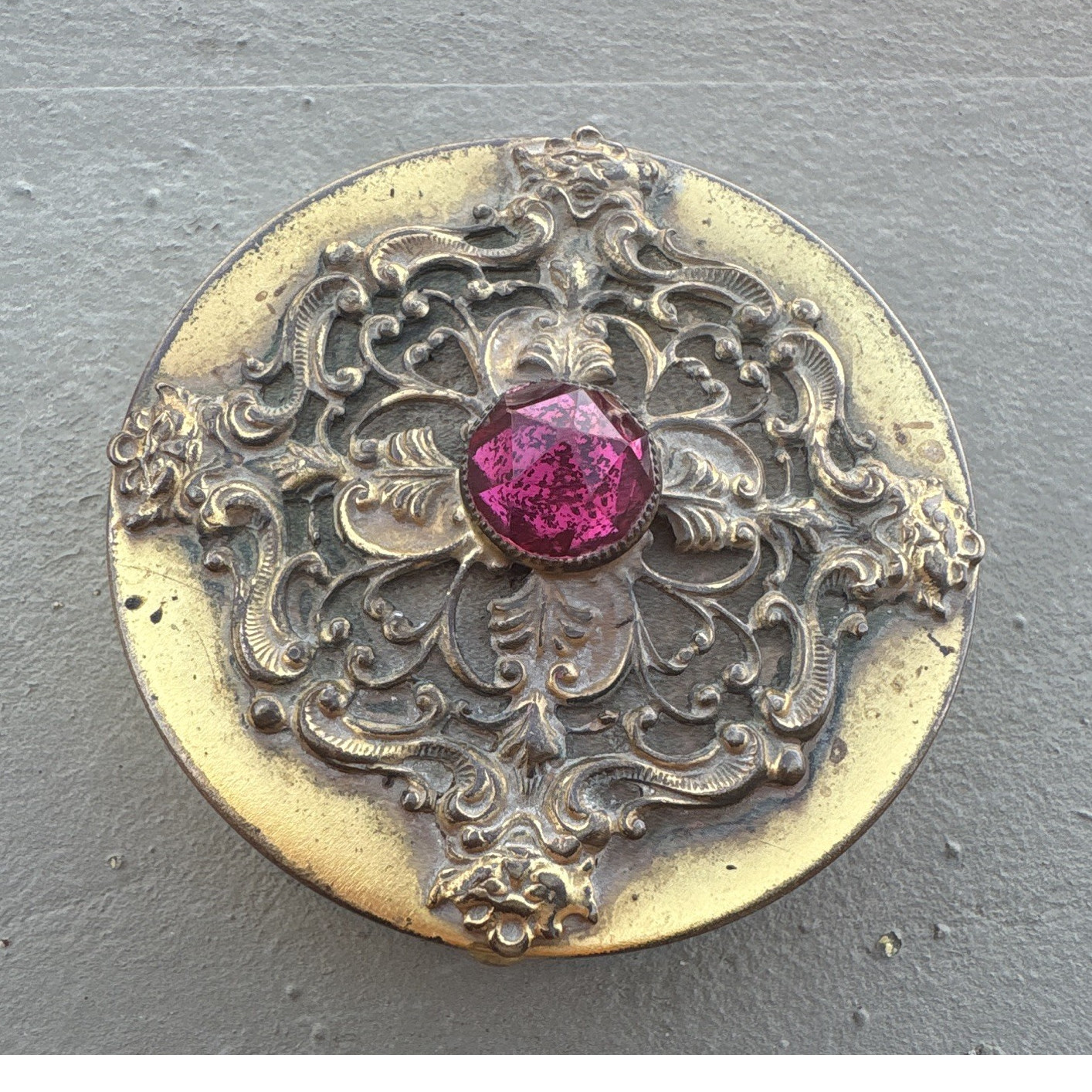 Antique 1920s E&JB Empire Art Gold Jeweled Vanity Trinket Box Compact Czech Red Antique 1920s E&JB Empire Art Gold Jeweled Vanity Trinket Box Compact Czech Red