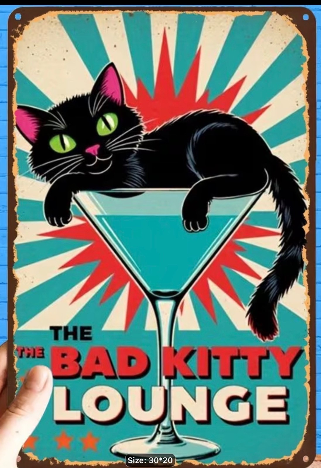 Bad Kitty Lounge Vintage Style- Mid Century Modern Metal Sign NEW 8x12