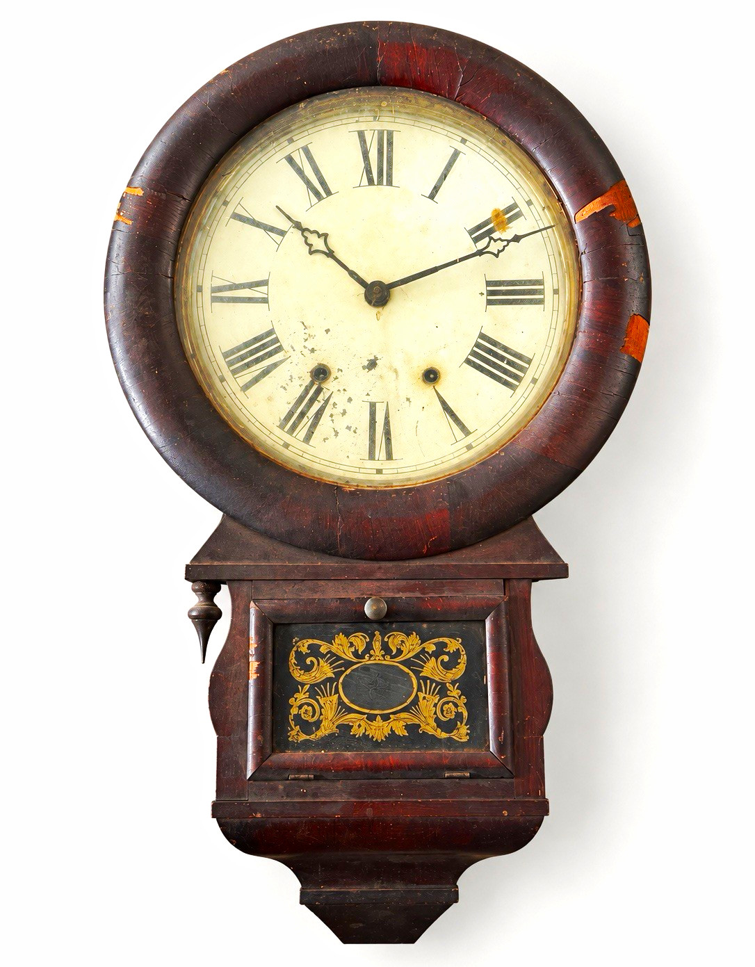 Antique 1870s Ansonia Brass & Copper Co. Drop Octagon Wall Clock with Key & Pend Antique 1870s Ansonia Brass & Copper Co. Drop Octagon Wall Clock with Key & Pend