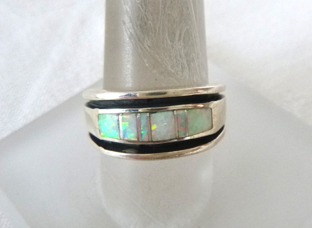 NWT Navajo Aldora Mae Powell Opal Ring 925  Sterling Silver Overlay Style Sz 8