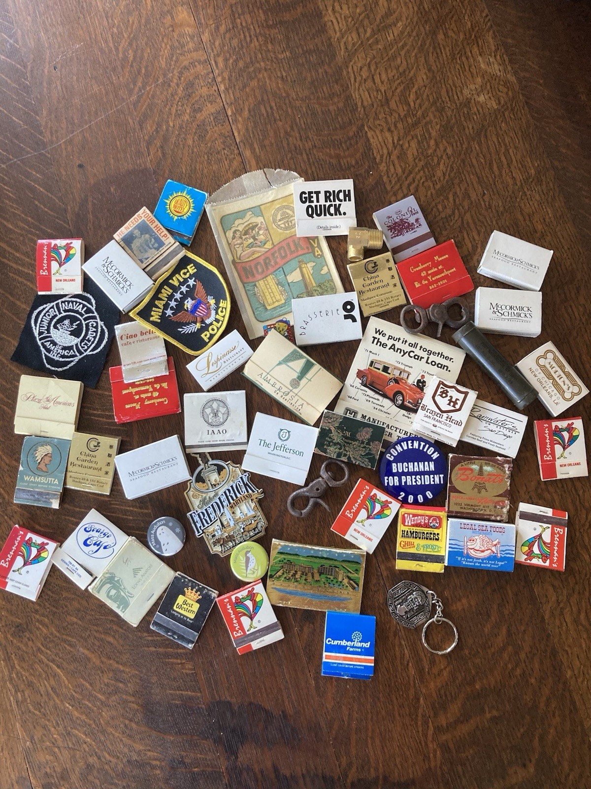 Vintage Junk Drawer Lot Matchbooks Patches Decal Pins Souvenirs