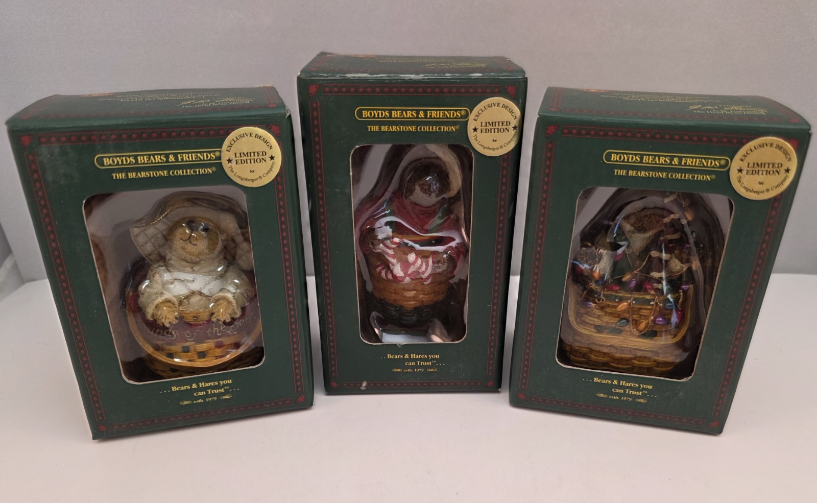 LOT of 3 ~ Boyds Bears & Friends 2003 Limited Edition Bearstone Collection Orns