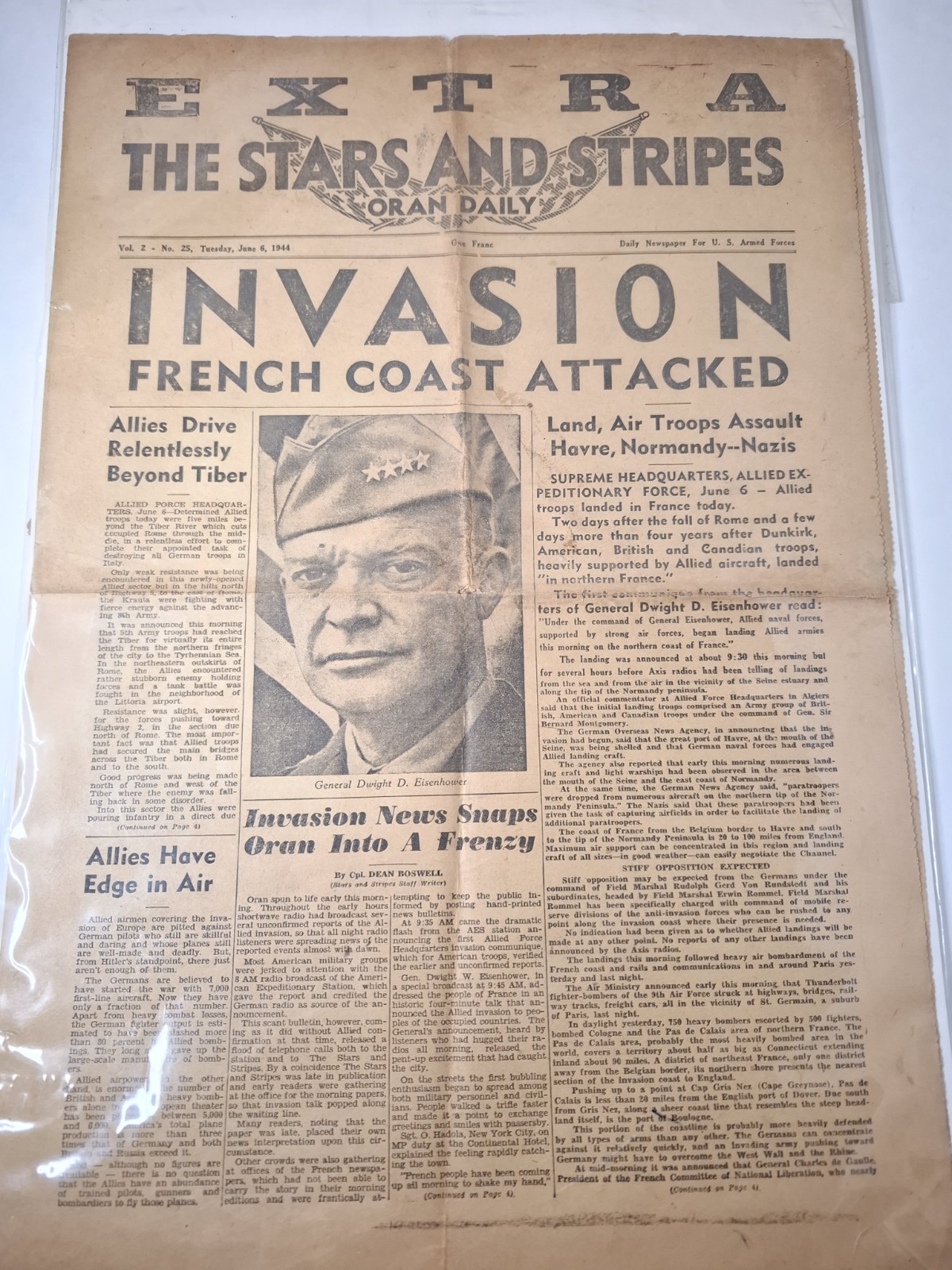 RARE WWII D-Day June 6 1944 Stars & Stripes Newspaper Lot w/ Soldr Letter & Exam RARE WWII D-Day June 6 1944 Stars & Stripes Newspaper Lot w/ Soldr Letter & Exam
