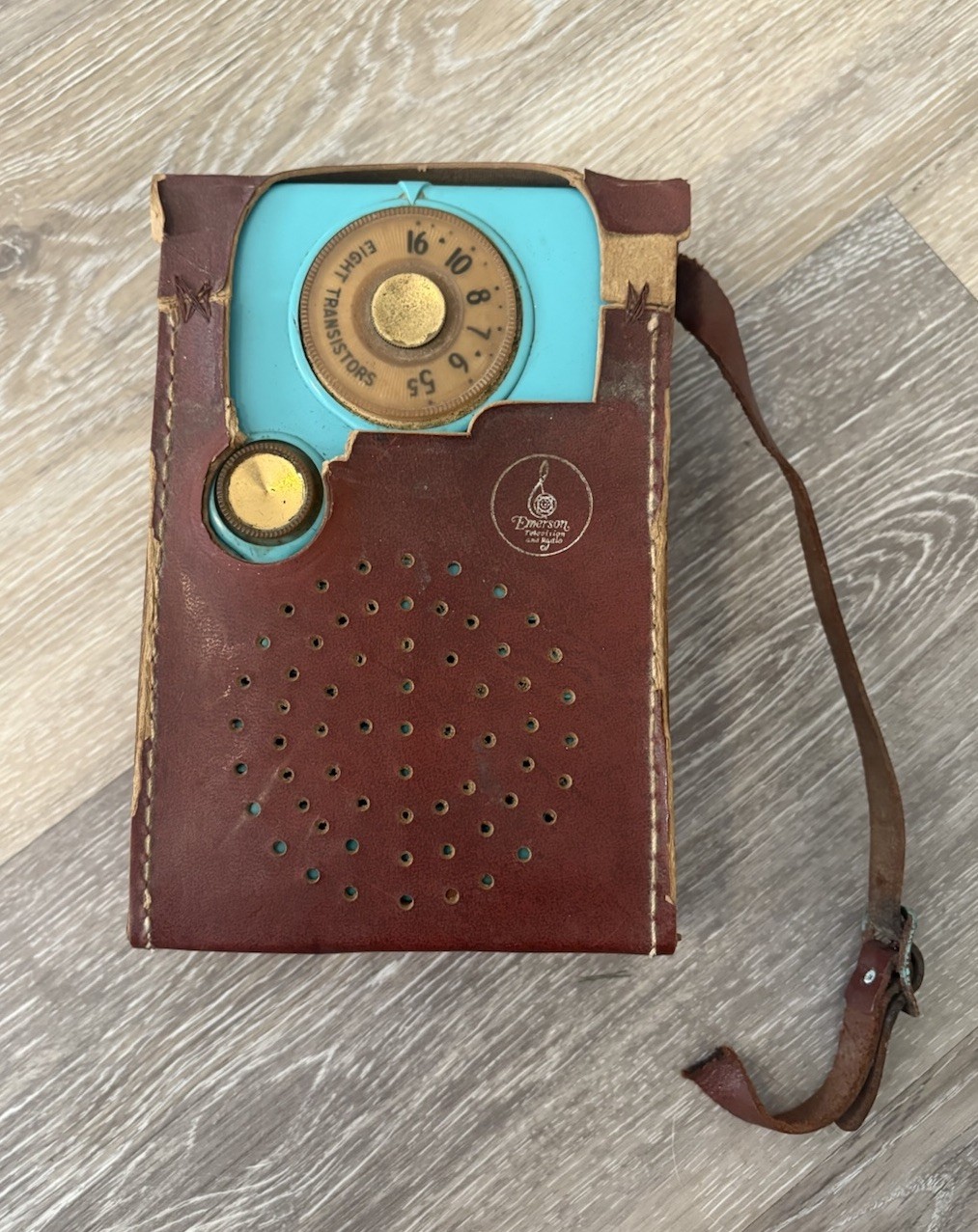 EMERSON Model 888 Vanguard Pocket Radio Sea Green 1958 Vtg 8 Transistor Atomic