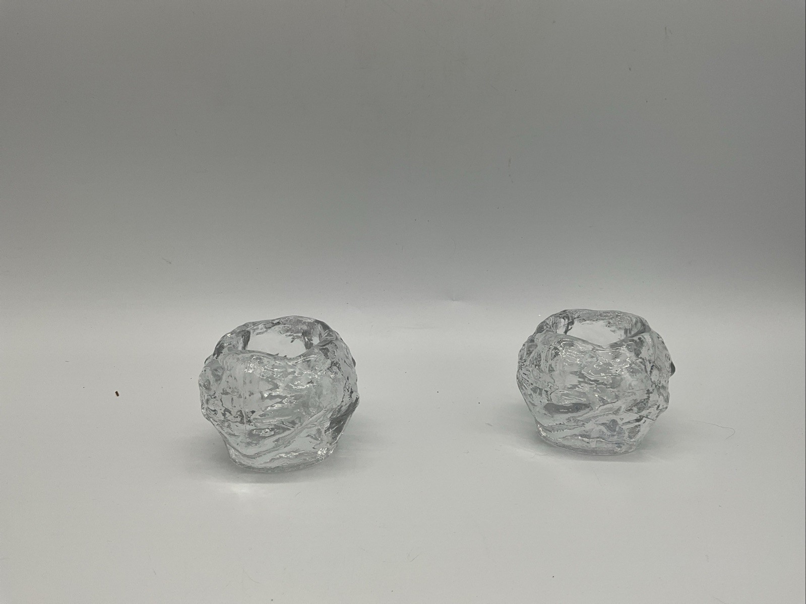 2 Towle  Crystal Snowball Votive Candle Holders 3” T