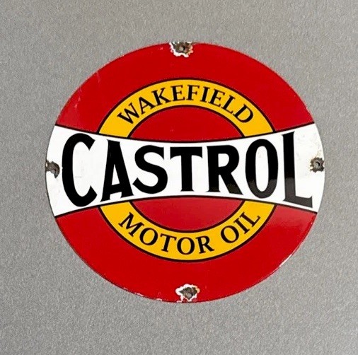 VINTAGE 12” CASTROL MOTOR DEALERSHIP PORCELAIN SIGN CAR GAS OIL TRUCK MOTORCYCLE