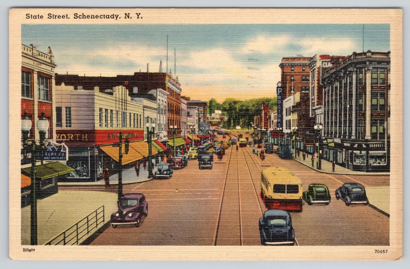 Schenectady NY Postcard State Street 1944 Posted Old New York Linen Cars Schenectady NY Postcard State Street 1944 Posted Old New York Linen Cars