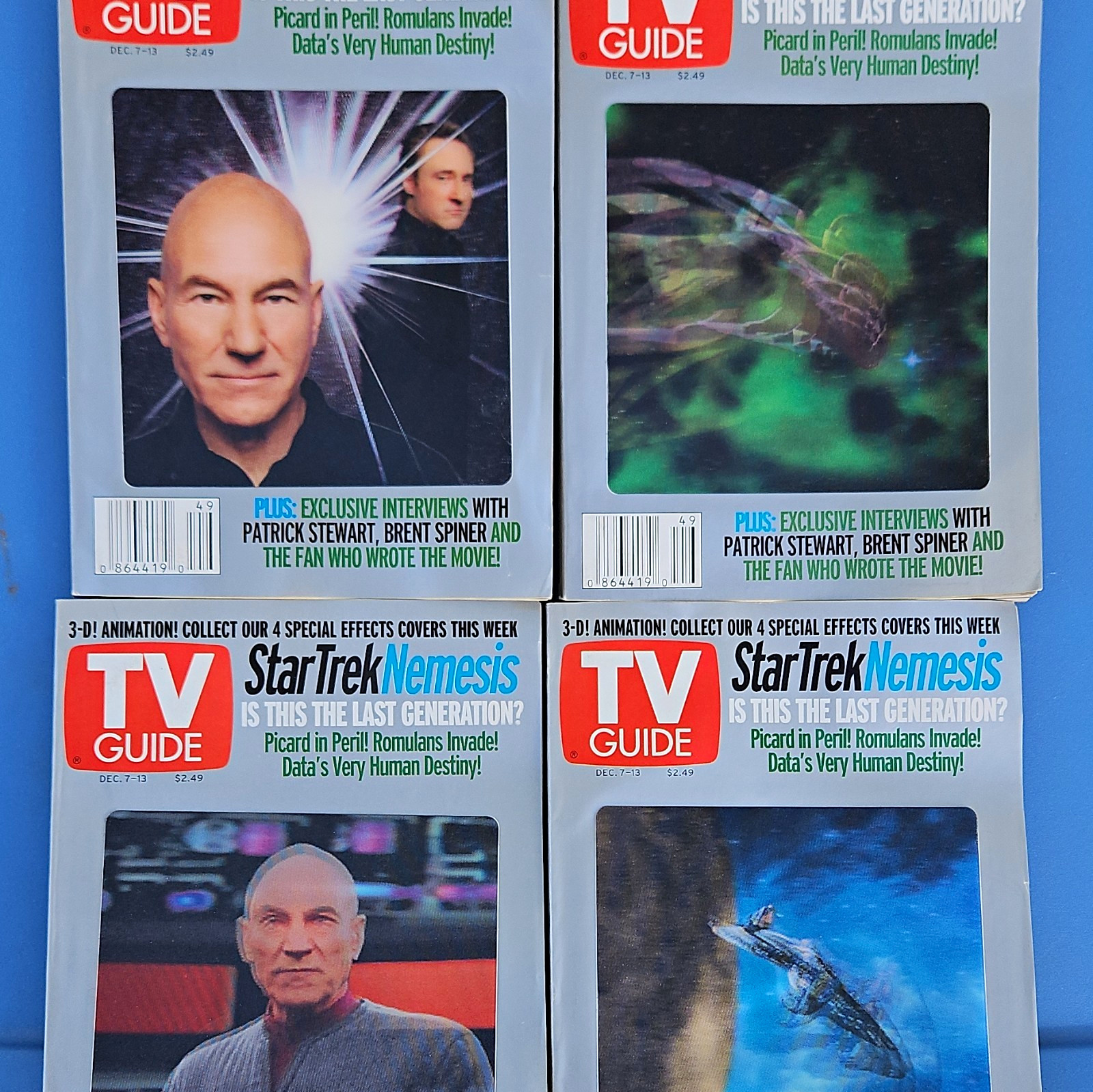 TV Guide Lot of 4 Star Trek Nemesis Cover Set Magazine Dec 7-13 2002 TV Guide Lot of 4 Star Trek Nemesis Cover Set Magazine Dec 7-13 2002