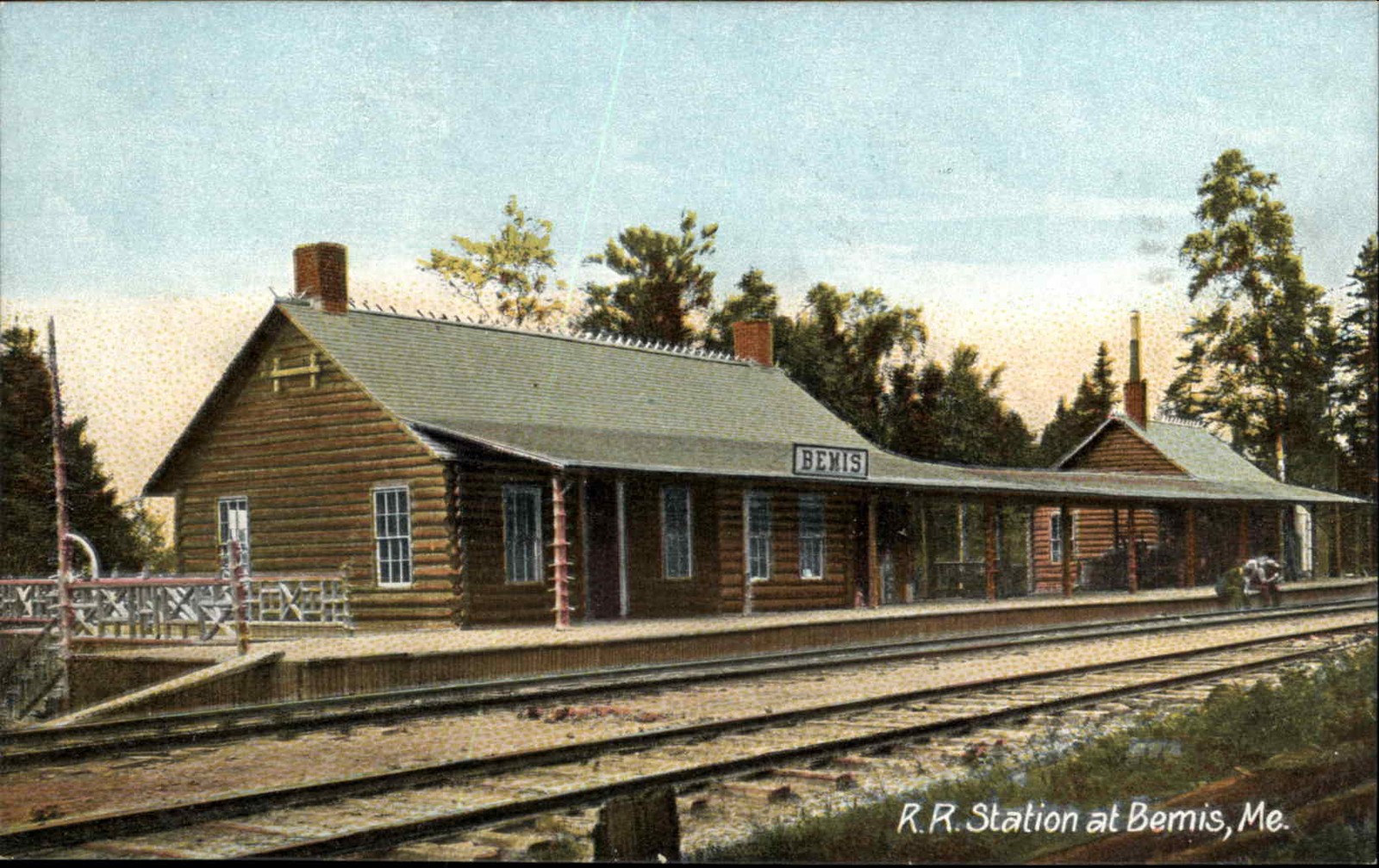 Bemis ME Maine Railroad Station Depot c1900-20s Vintage Postcard