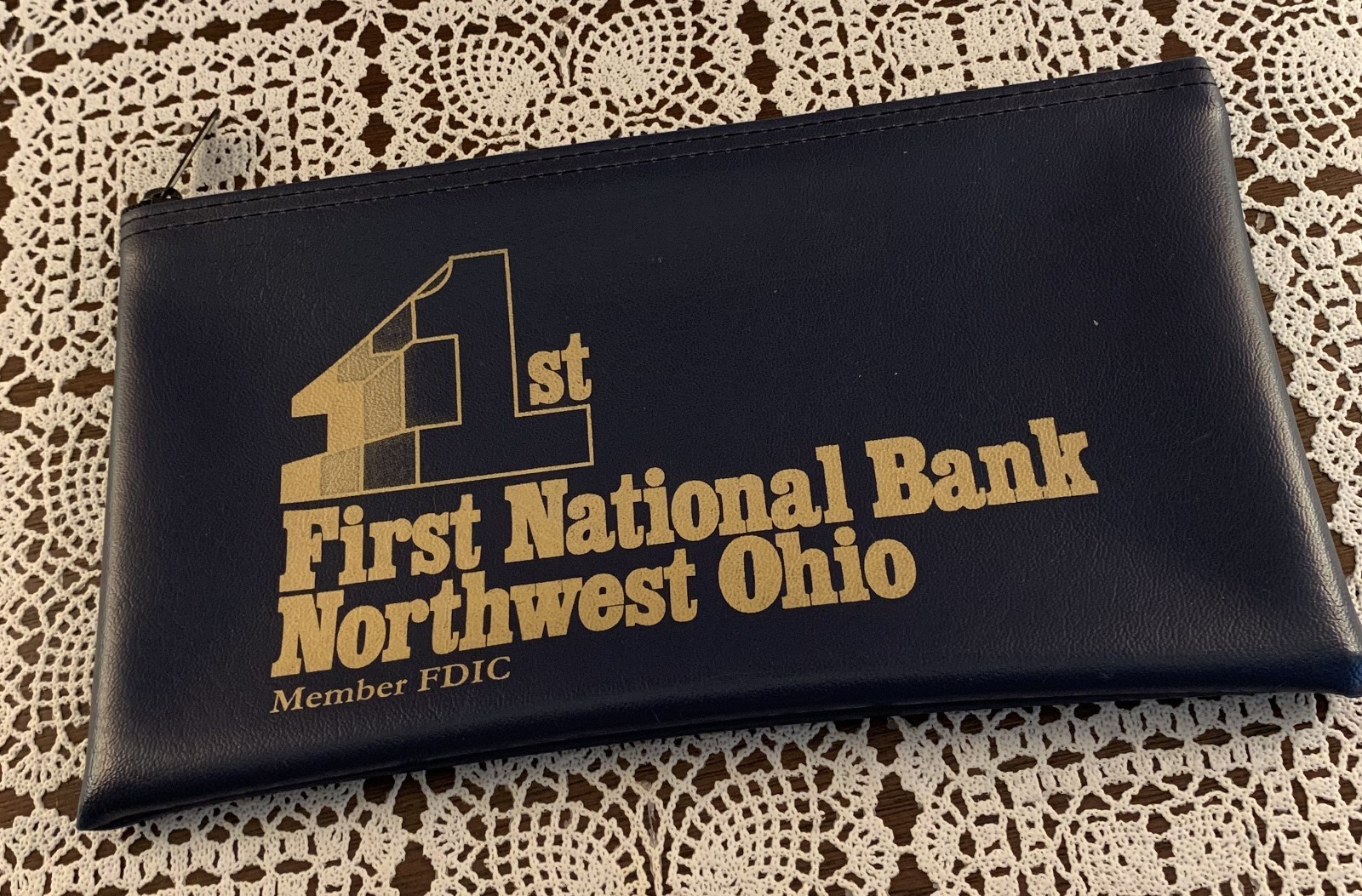 First National Bank Northwest Ohio Zippered Bank Bag 11 x 6 Inch Navy Blue