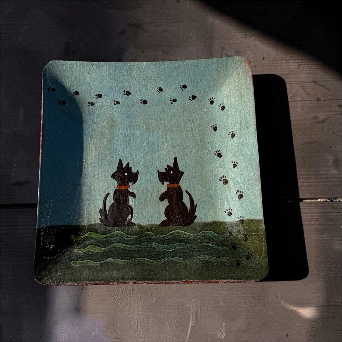 David Eldreth Redware Plate Signed Vintage PA Folk Art Pottery Scottie Dog Rare David Eldreth Redware Plate Signed Vintage PA Folk Art Pottery Scottie Dog Rare
