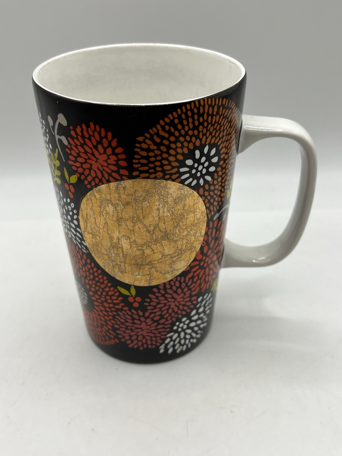 Starbucks 2014 Dot Collection Fall Floral Mug Black Orange Red Gold Circle 16oz Starbucks 2014 Dot Collection Fall Floral Mug Black Orange Red Gold Circle 16oz