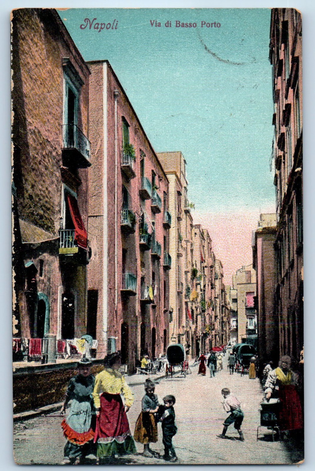 Naples Campania Italy Postcard Via di Basso Porto c1910 Antique Posted