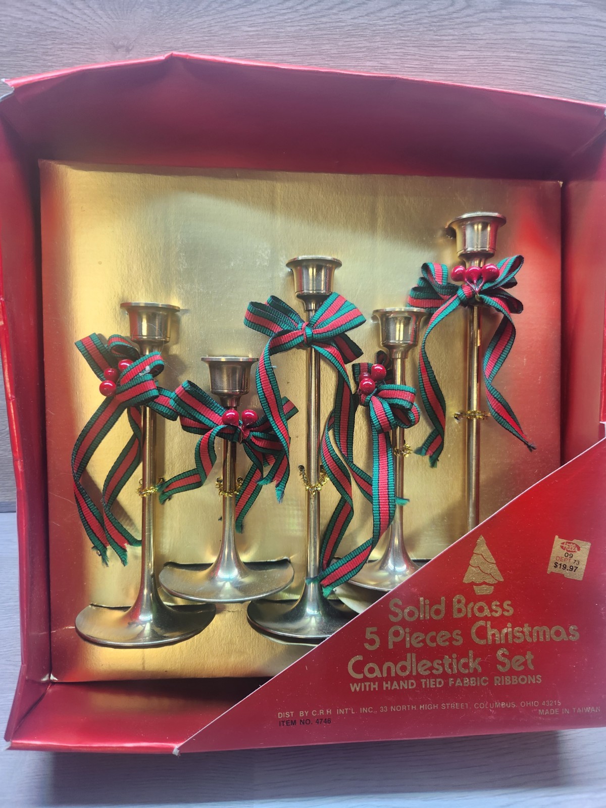 Vtg 5 Piece Set Solid Brass Graduated Candlesticks 6\