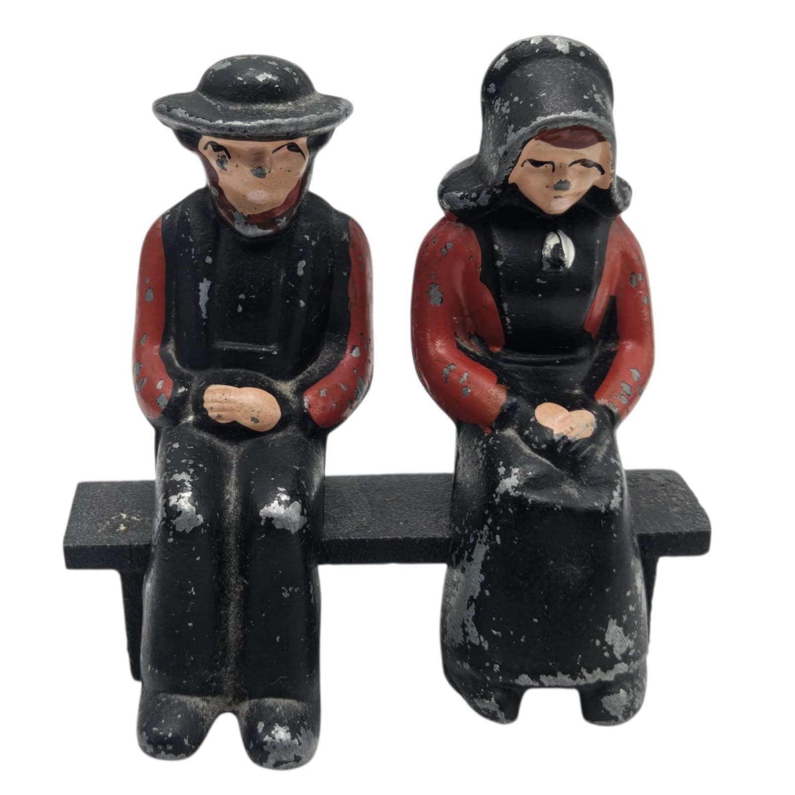 Vintage Cast Iron Amish Couple Salt and Pepper Shakers On Bench Dalecraft Vintage Cast Iron Amish Couple Salt and Pepper Shakers On Bench Dalecraft