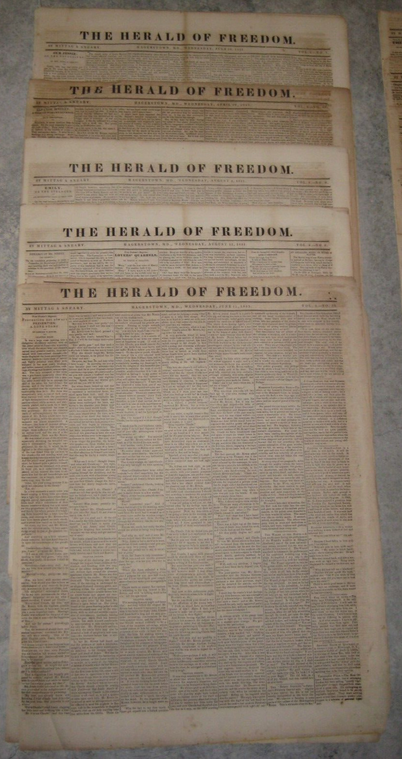 Ten 1841 & 1845 Hagerstown MD Newspapers, \