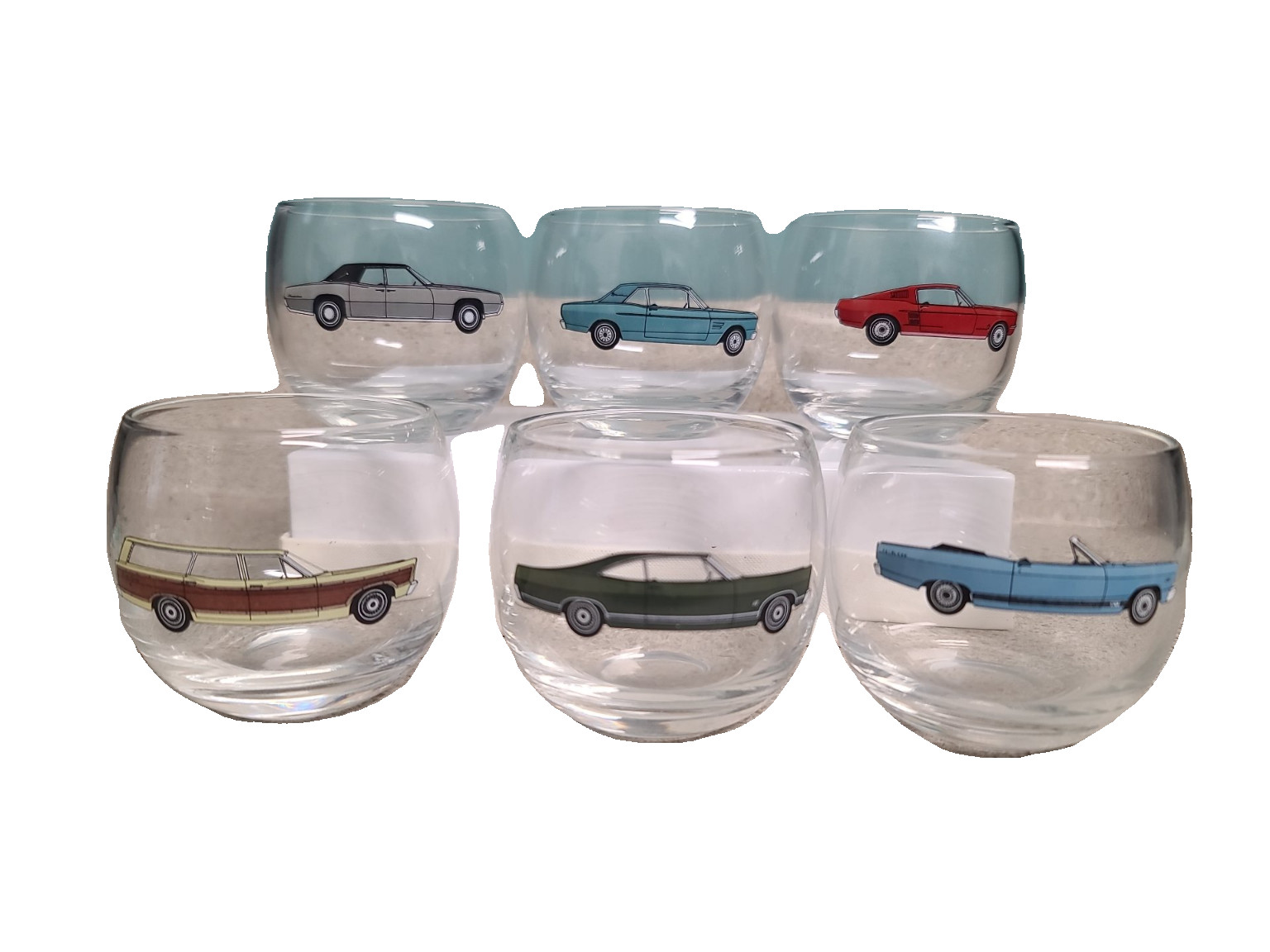 Vintage 1968 Ford Dealership Promotional Cocktail Glasses Roly Poly