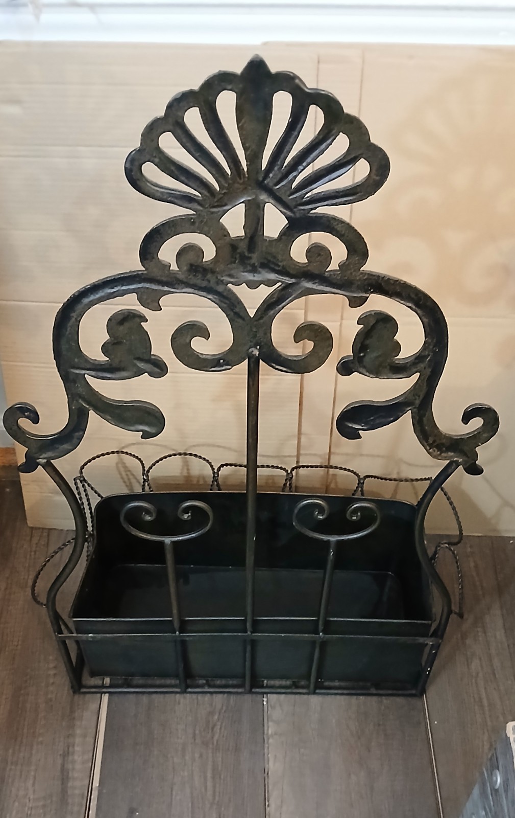 Vintage Wrought Iron Window Box Hanging Wall Planter Flower Boho Heavy Rare