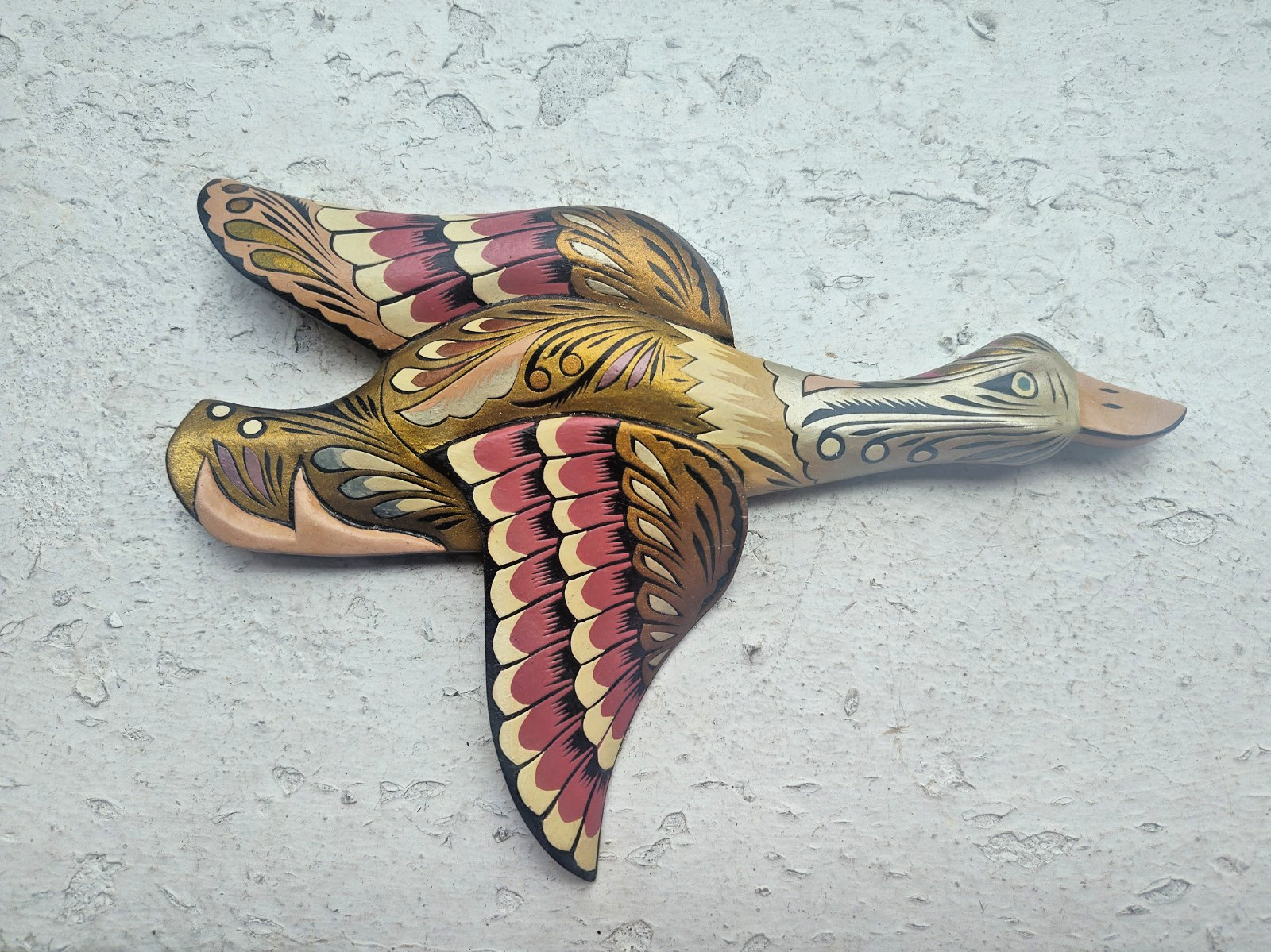 VTG Hand-Carved & Painted Latin America, Wooden Duck Wall Art Decor 9\'\'