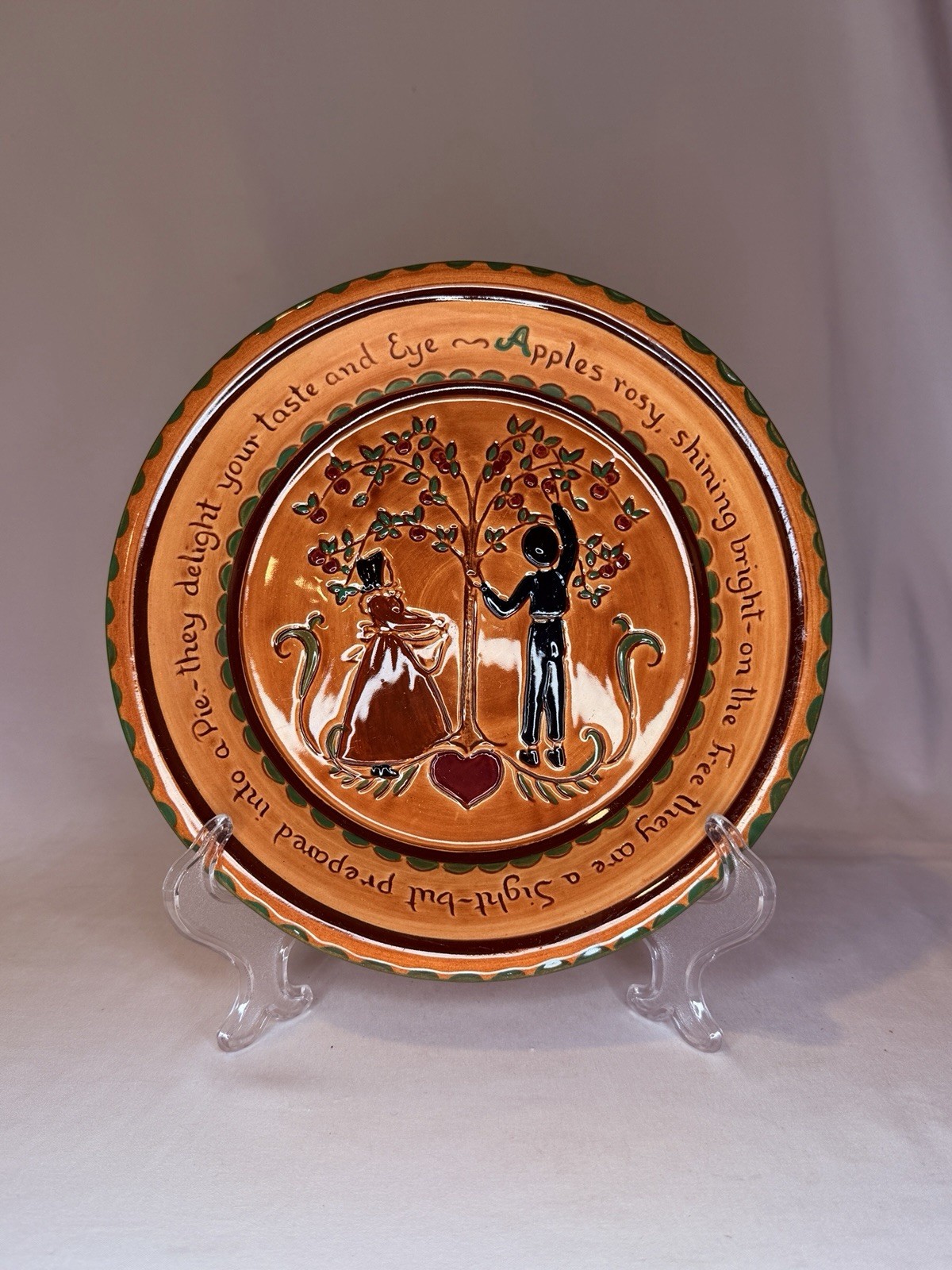 Vintage Pennsbury Pottery Amish Family Praising Words Pie Plate Dutch Signed Vintage Pennsbury Pottery Amish Family Praising Words Pie Plate Dutch Signed