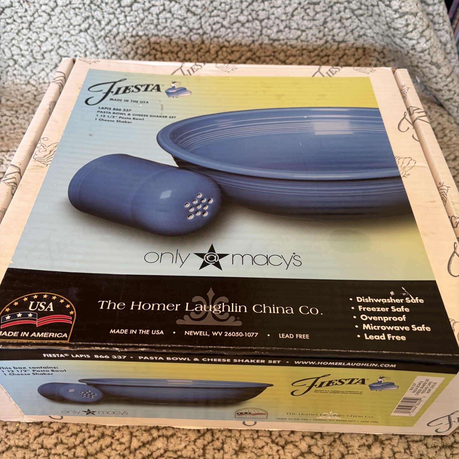 Fiesta Lapis Pasta Bowl & Cheese Shaker Set New Open Box Blue Fiesta Lapis Pasta Bowl & Cheese Shaker Set New Open Box Blue