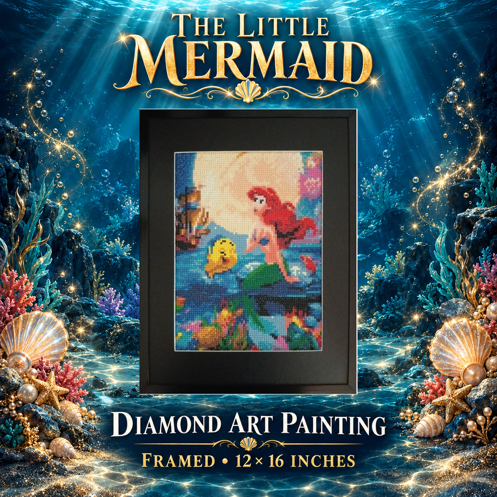 The Little Mermaid Ariel Flounder Diamond Art Painting Completed Framed 12x16 The Little Mermaid Ariel Flounder Diamond Art Painting Completed Framed 12x16