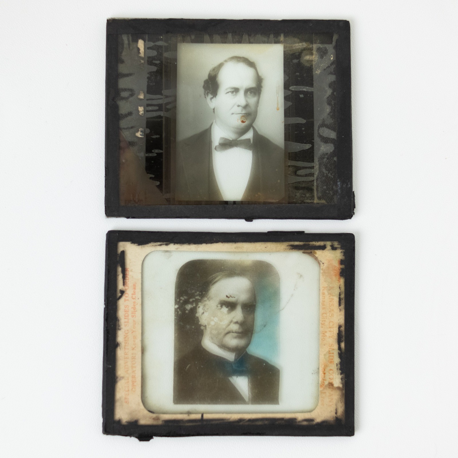 Antique Boswell Kansas City Glass Magic Lantern Stereopticon Slides 2pc