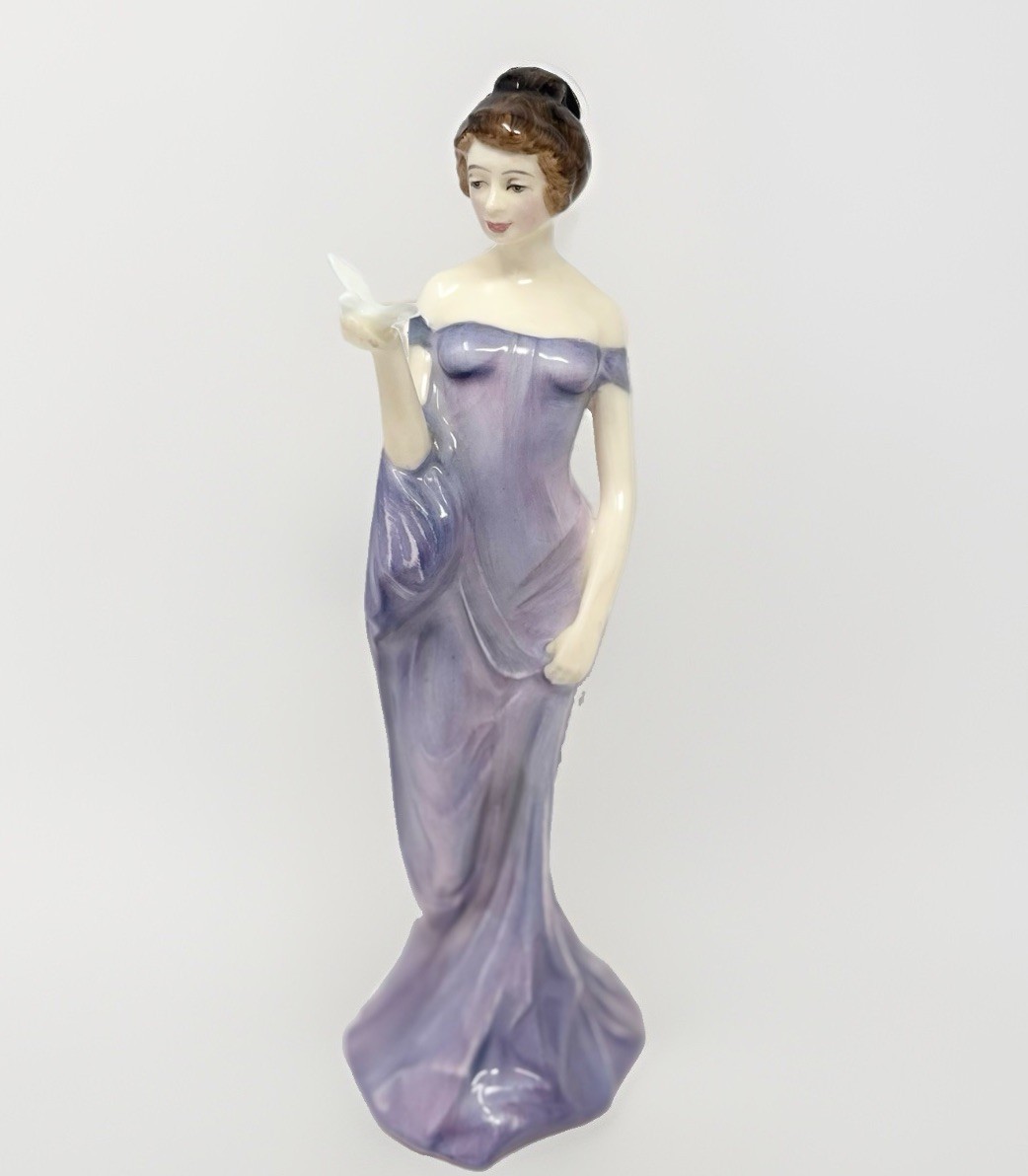 Royal Doulton Harmony HN 2824 Figurine 1977 Lady w Dove Lavender Dress England