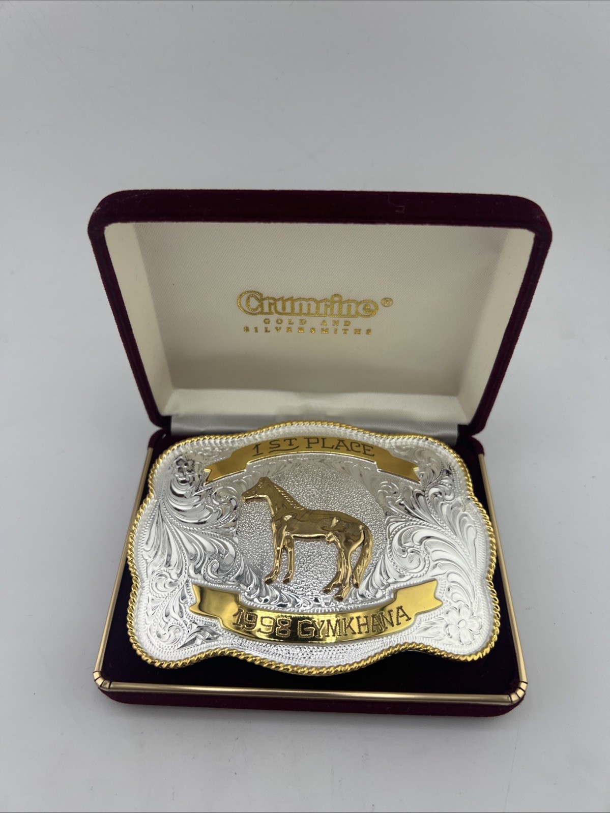 Vintage Crumrine 1998 1st Place Gymkhana Belt Buckle Gold/Silver Tone
