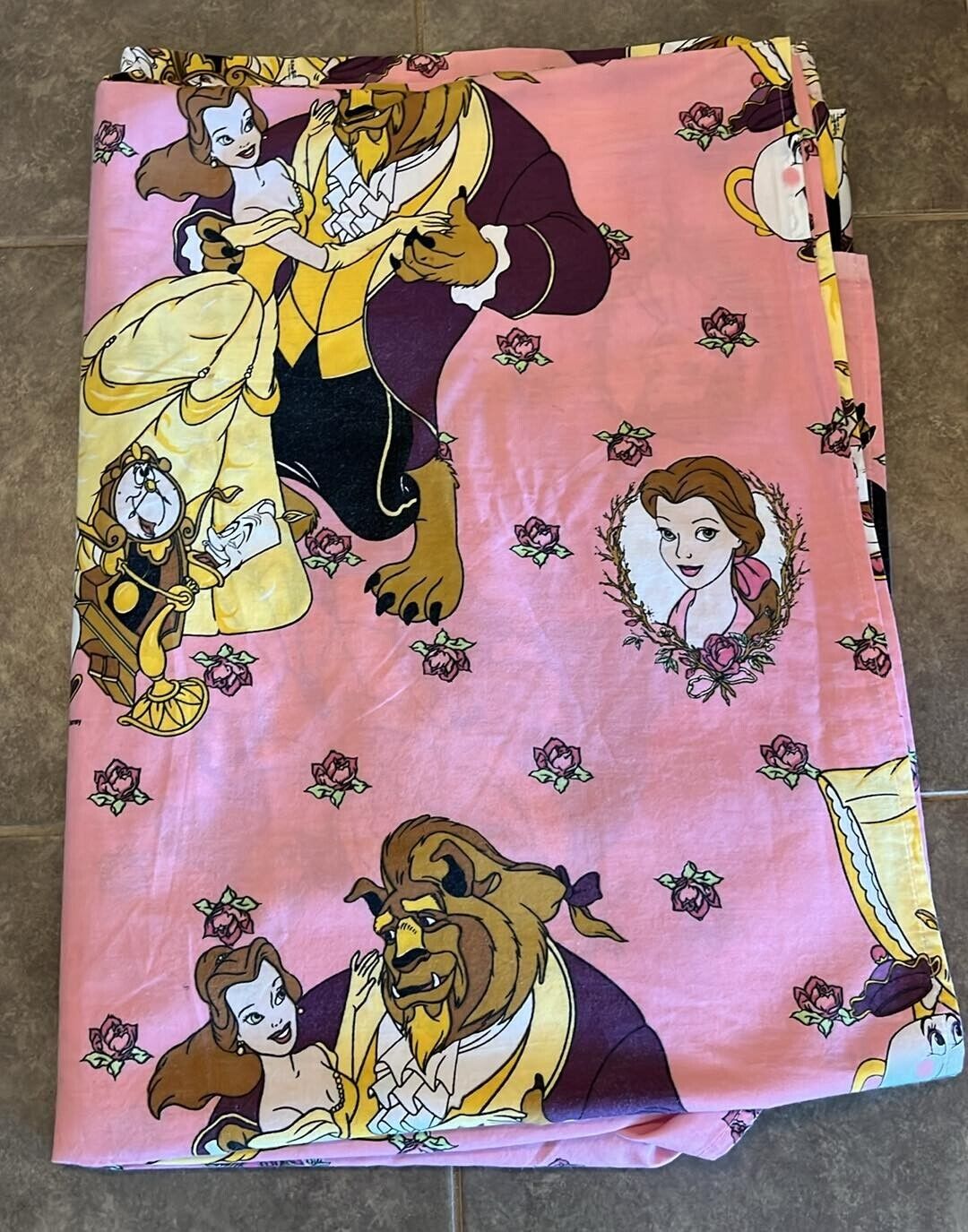 Vintage Disney Beauty and The Beast Twin Size Flat sheet READ