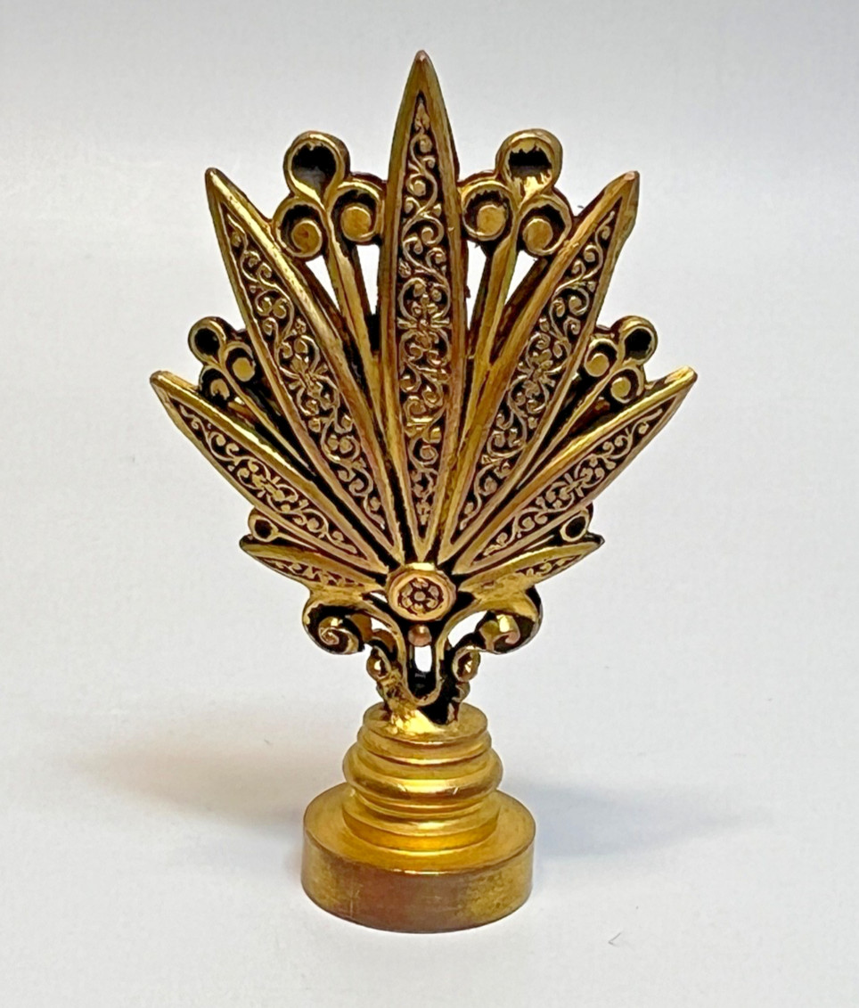 Art Deco Egyptian Revival French Brass Wax Seal Stamp Palmette No Monogram