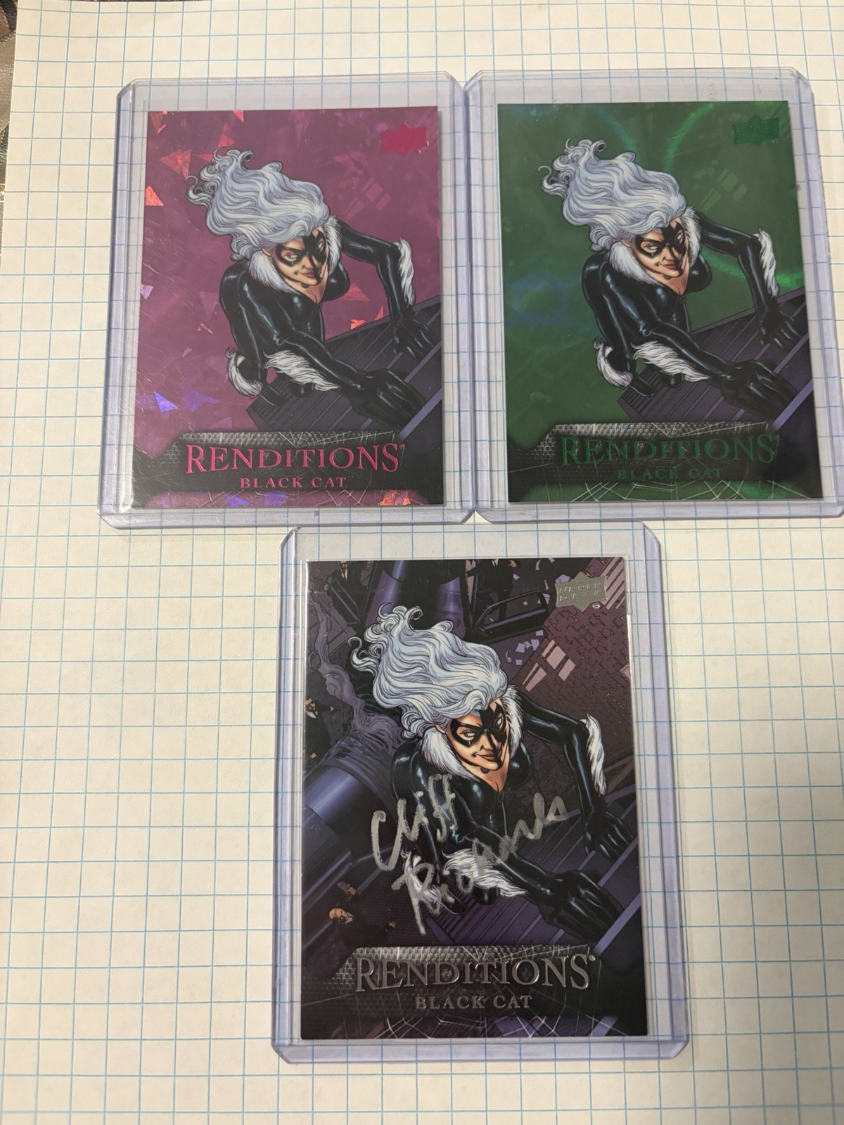 2024 UD Marvel renditions Black Cat Artist Auto Cliff Richard’s, Green, Pink Lot