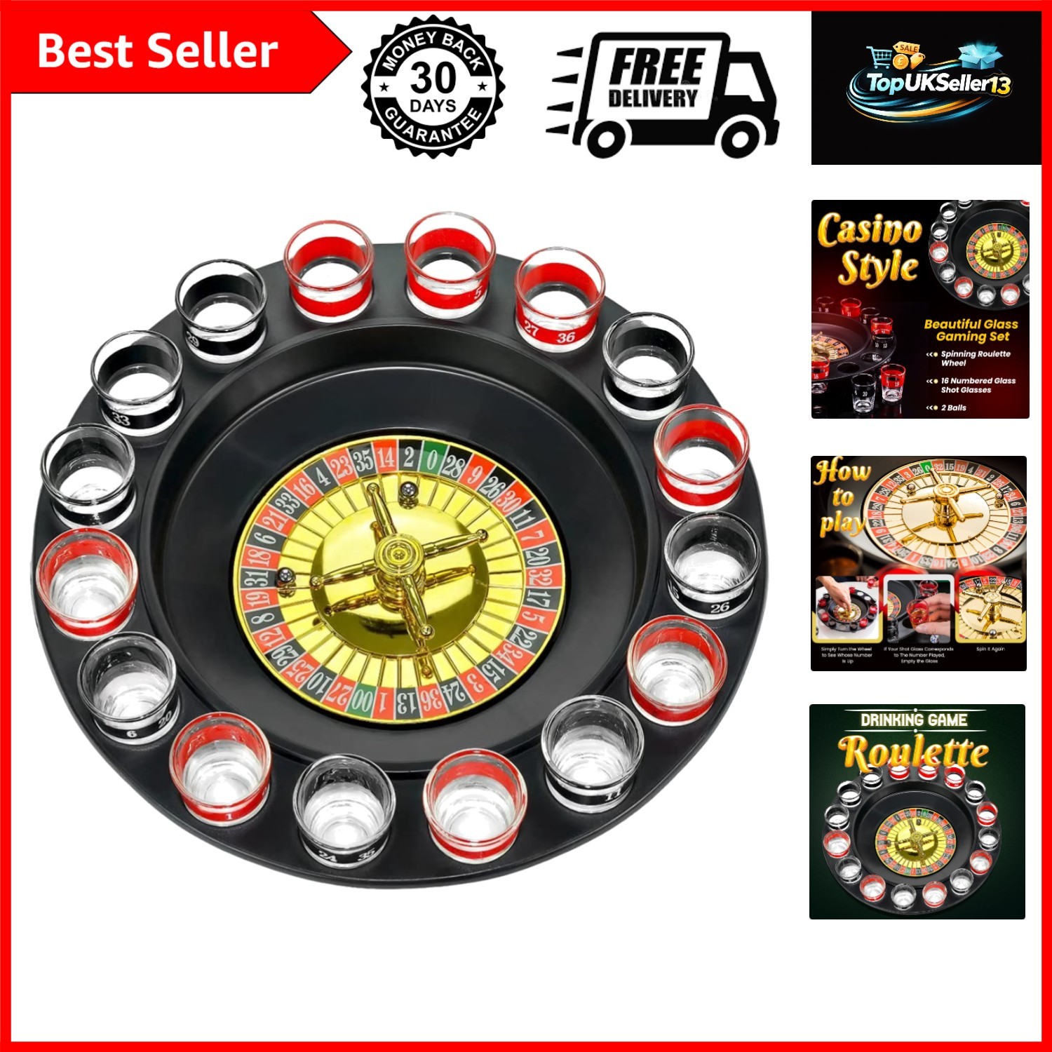 Drinking Game Glass Roulette - Drinking Game Set 2 Balls and 16 Glasses Casin... Drinking Game Glass Roulette - Drinking Game Set 2 Balls and 16 Glasses Casin...