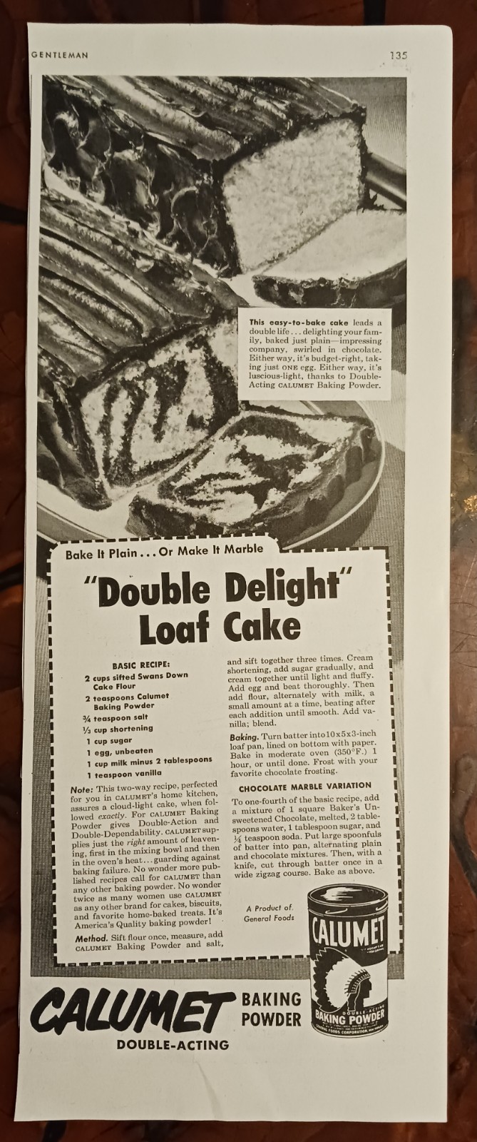 1952 Calumet Baking Powder w Recipe Vintage Print Advertisement