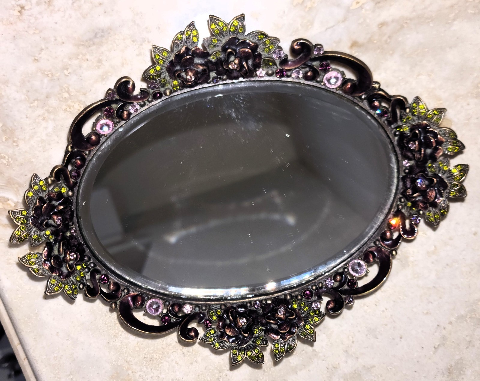 MCM Hollywood Regency Jeweled Perfume Tray Pink Purple Rhinestone Dresser Mirror MCM Hollywood Regency Jeweled Perfume Tray Pink Purple Rhinestone Dresser Mirror