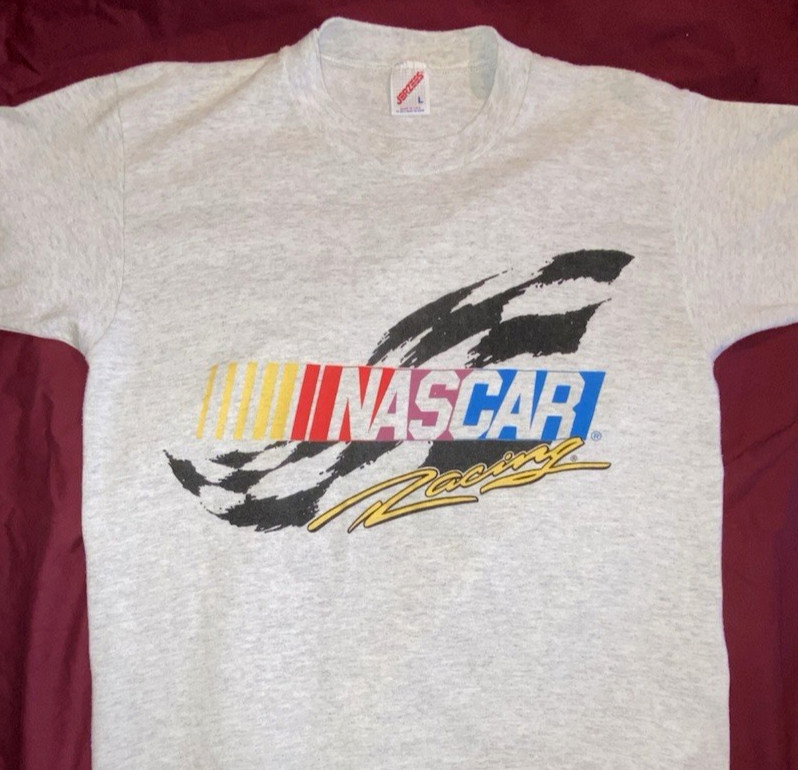 Vtg NASCAR RACING AP CHALLENGE T Shirt USA MADE SIngle Stitch MEN\'S L SLIM 80s