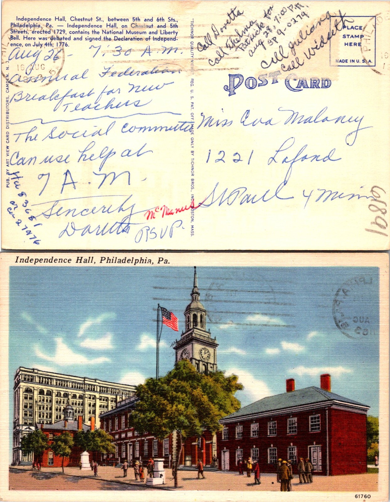 Philadelphia PA Independence Hall Postcard 61891