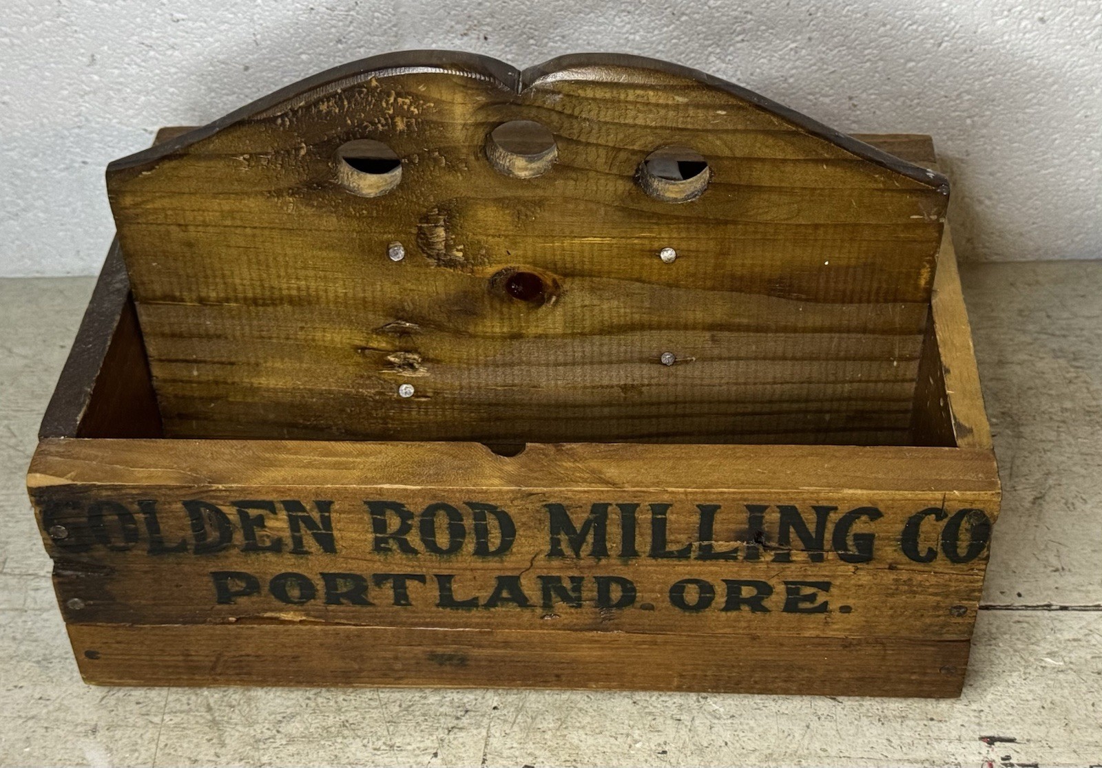 Antique VTG Golden Rod Milling Co Portland OR Wood Caddy Wheat Nuts Advertising