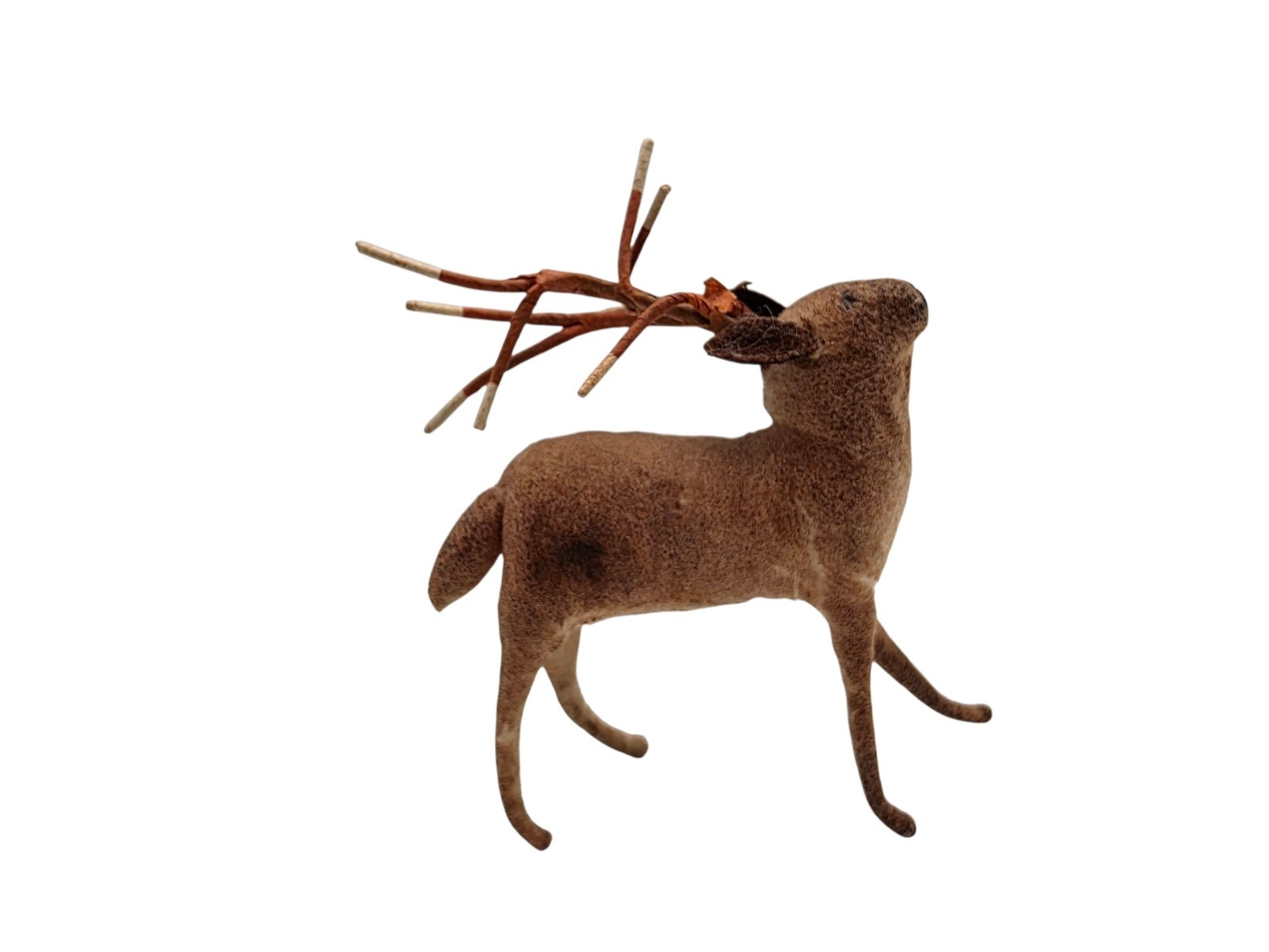 Antique Early German Spun Cotton Reindeer Christmas Ornament Deer Antlers 3.25
