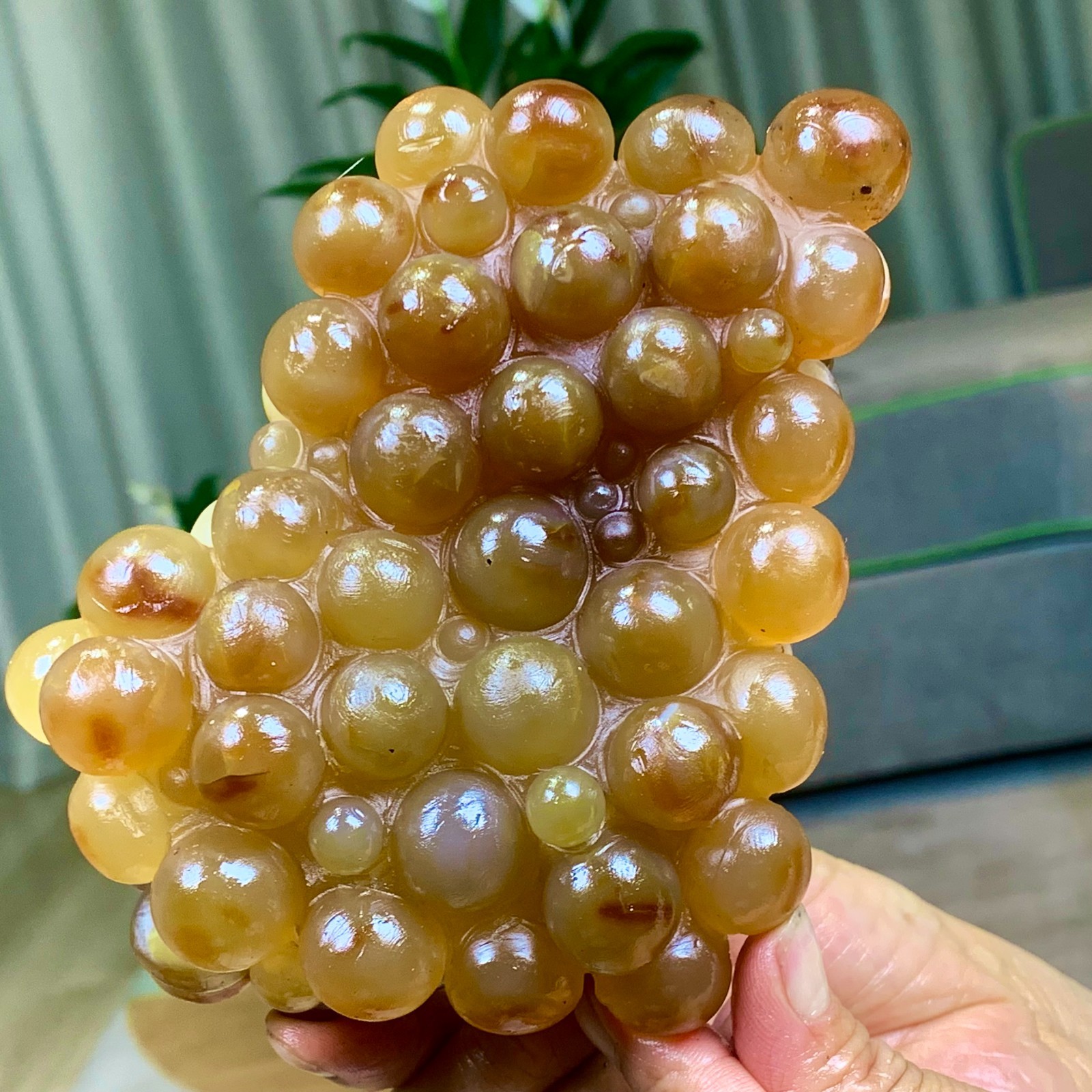 2.44LB Natural Gobi Agate Eye Hand carved grapes Crystal /Alashan, China 2.44LB Natural Gobi Agate Eye Hand carved grapes Crystal /Alashan, China