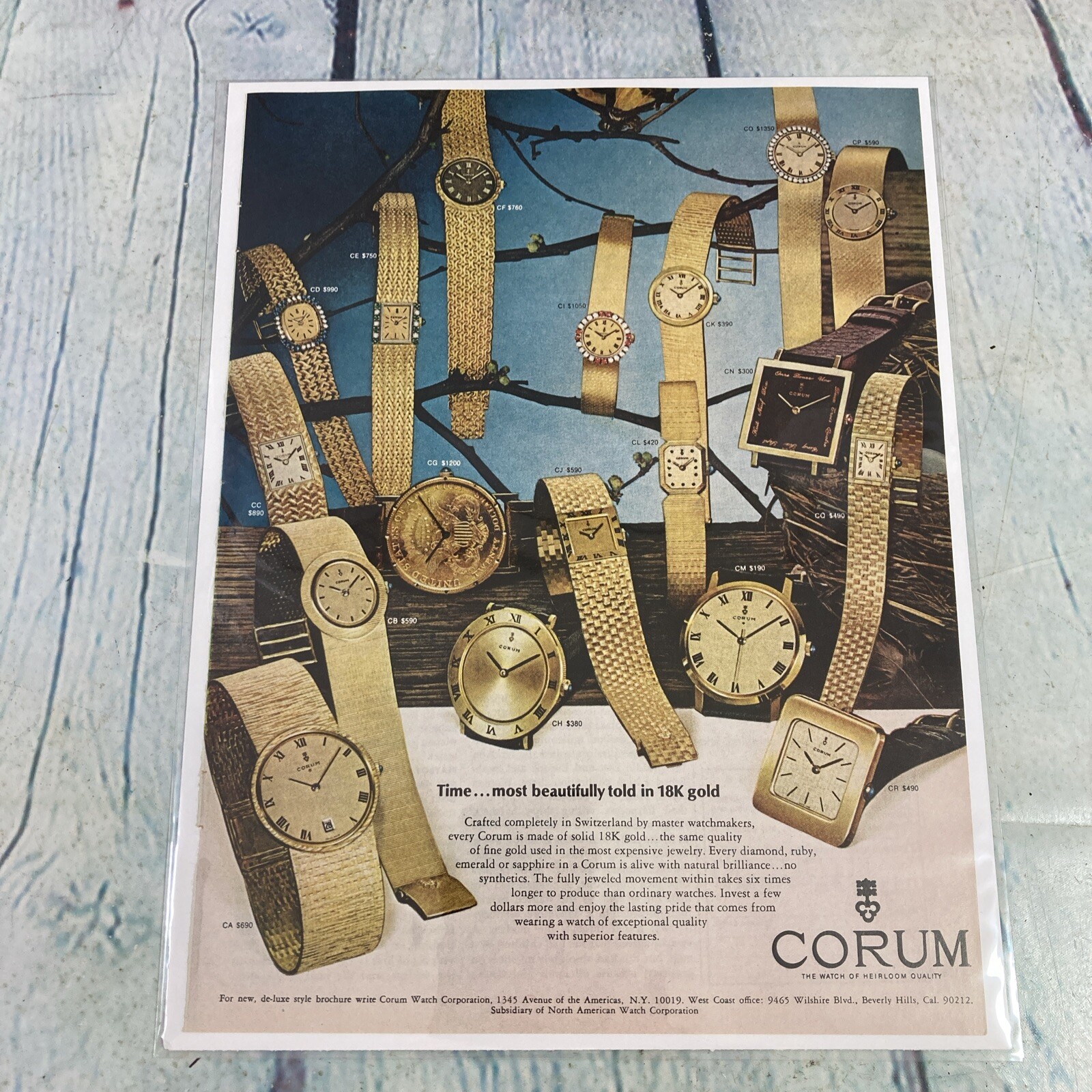 1970 Corum 18K Gold Watches Vintage Print Ad/Poster Promo Art Magazine Page