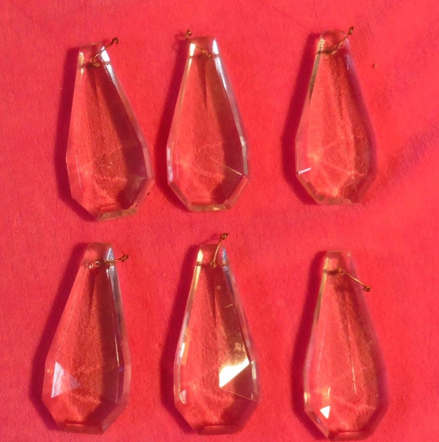 Lot of 6 Matching Salvaged Vtg Chandelier Crystal Pendants Squared TearDrop