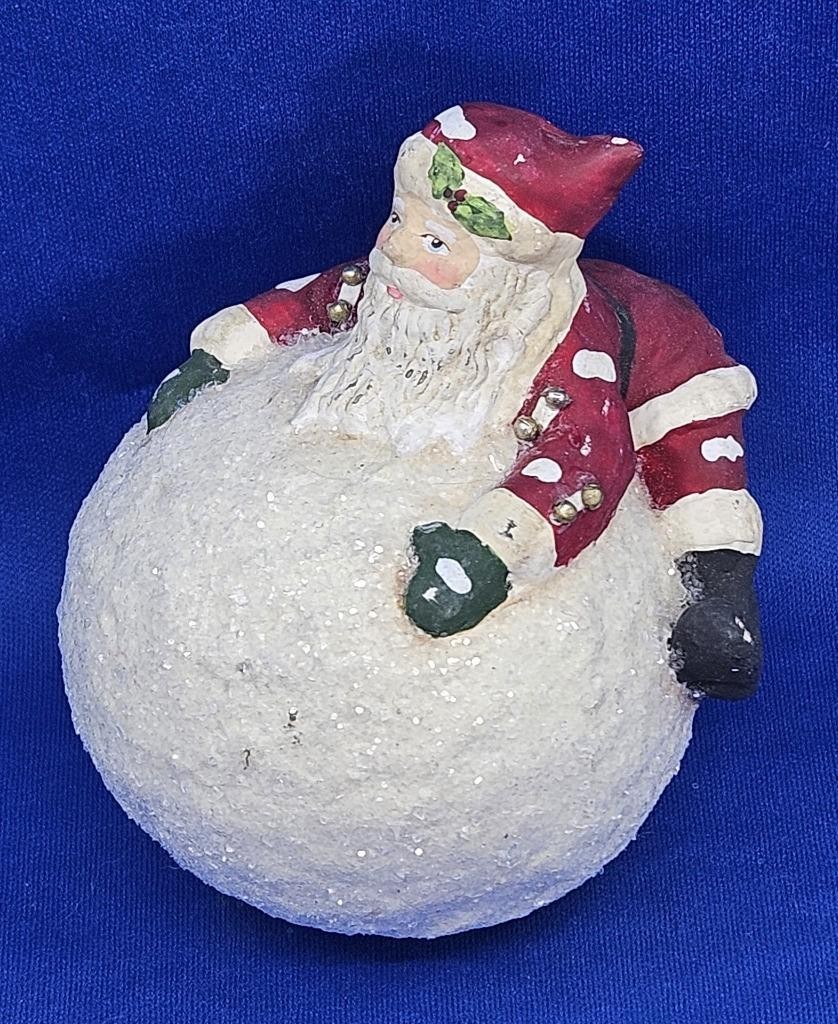 Bethany Lowe Vtg Style Santa Claus on Snowball Paper Mache Ornament RARE 3.5\