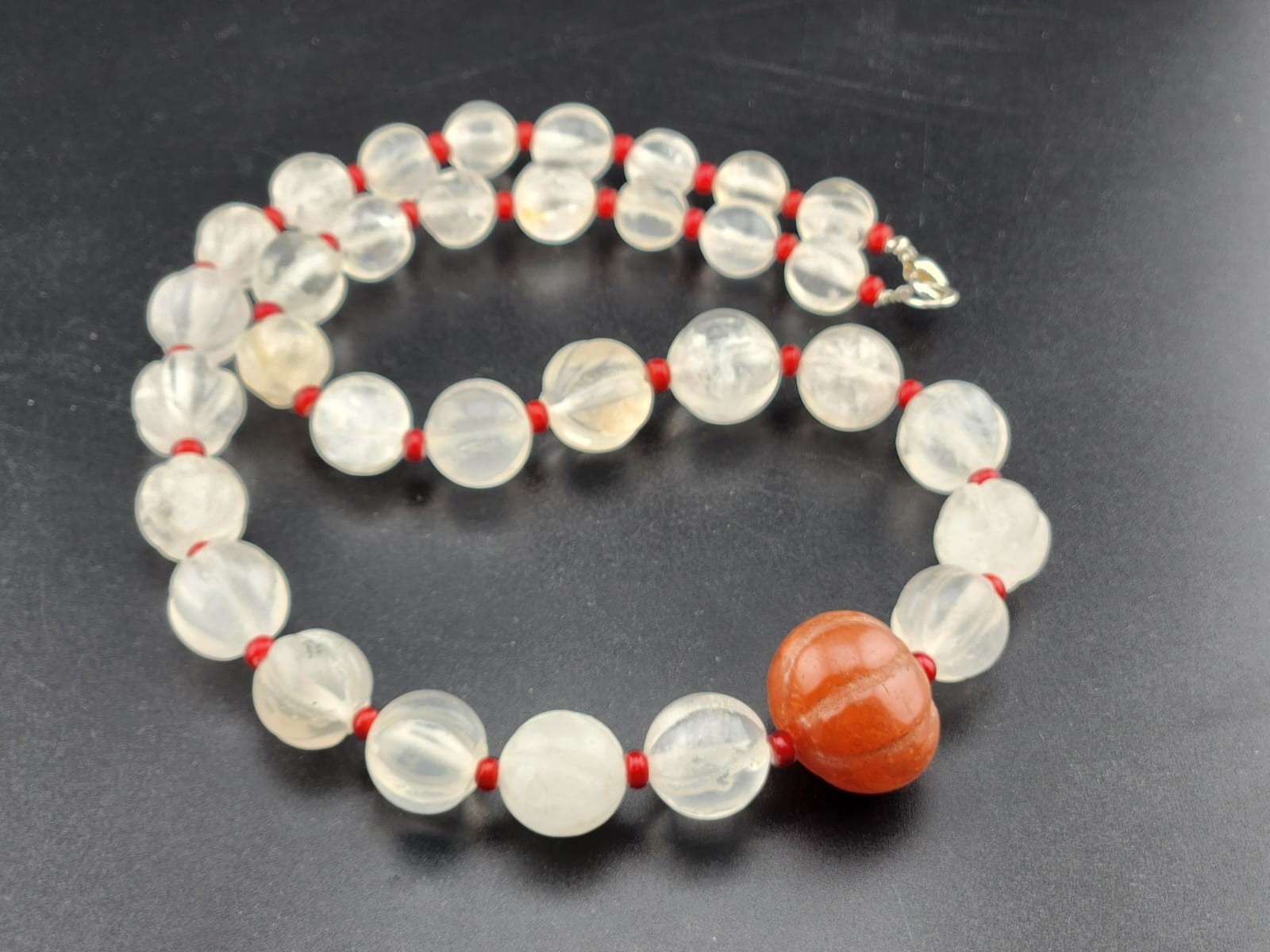 Vintage Old Himalayan Tibeten Pumkin Crystal Beads Necklace head of carnelian Vintage Old Himalayan Tibeten Pumkin Crystal Beads Necklace head of carnelian