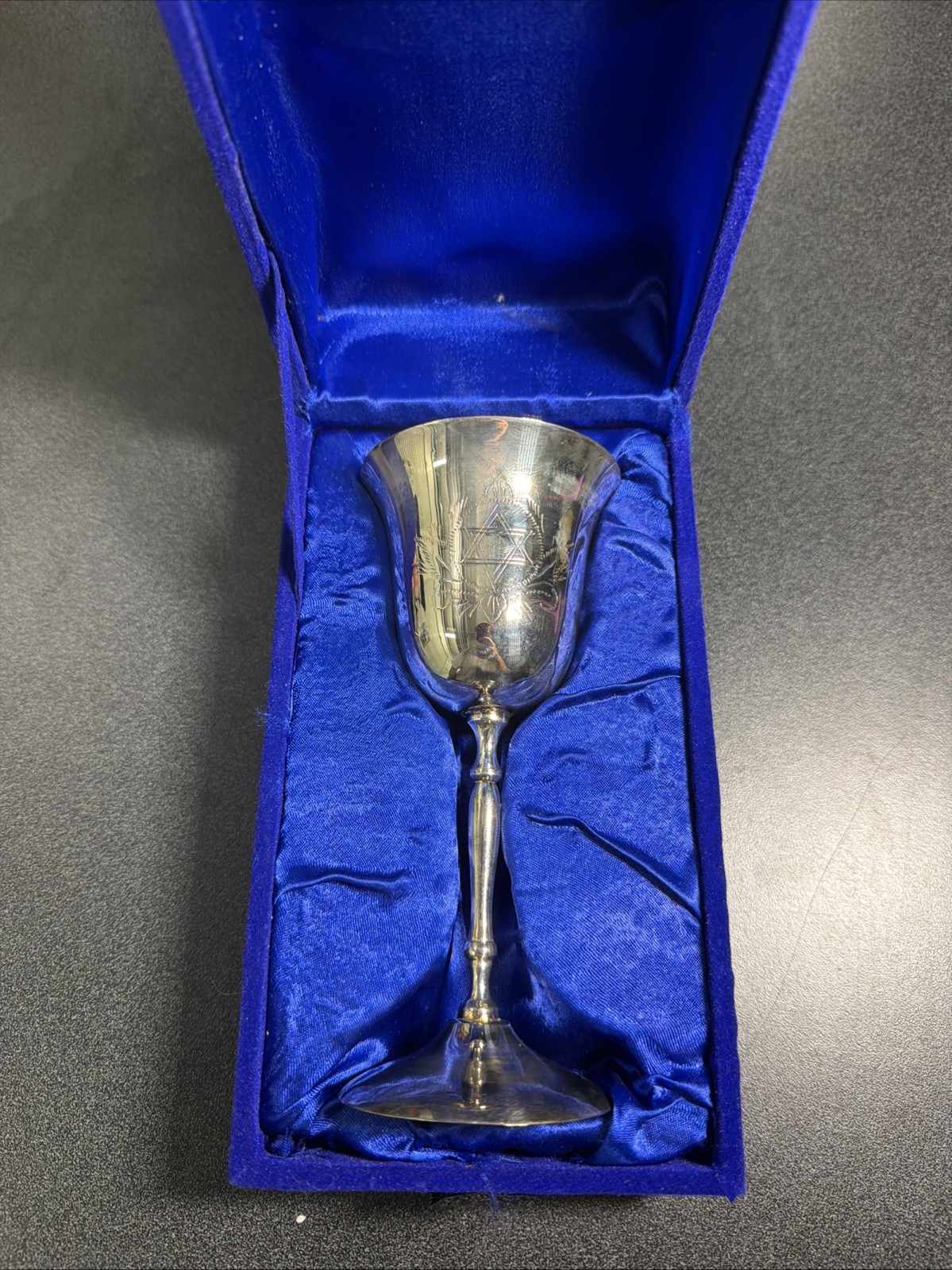 Vintage Judaica Silver Tone Kiddush Cup Star of David  Judaica-Case