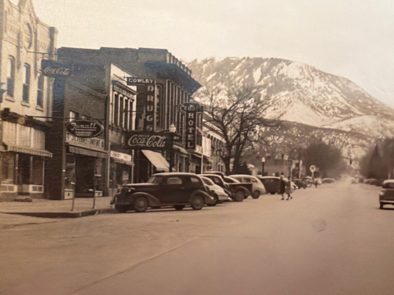 Vintage RPPC Main St Cedar City Utah Coca Cola Signs Cars Mountain 1940’s