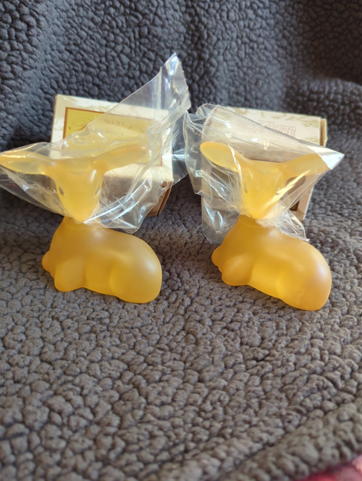 2 Vintage AVON PRECIOUS DOE Deer Sweet Honesty Glass Perfume Bottle 2 5/8